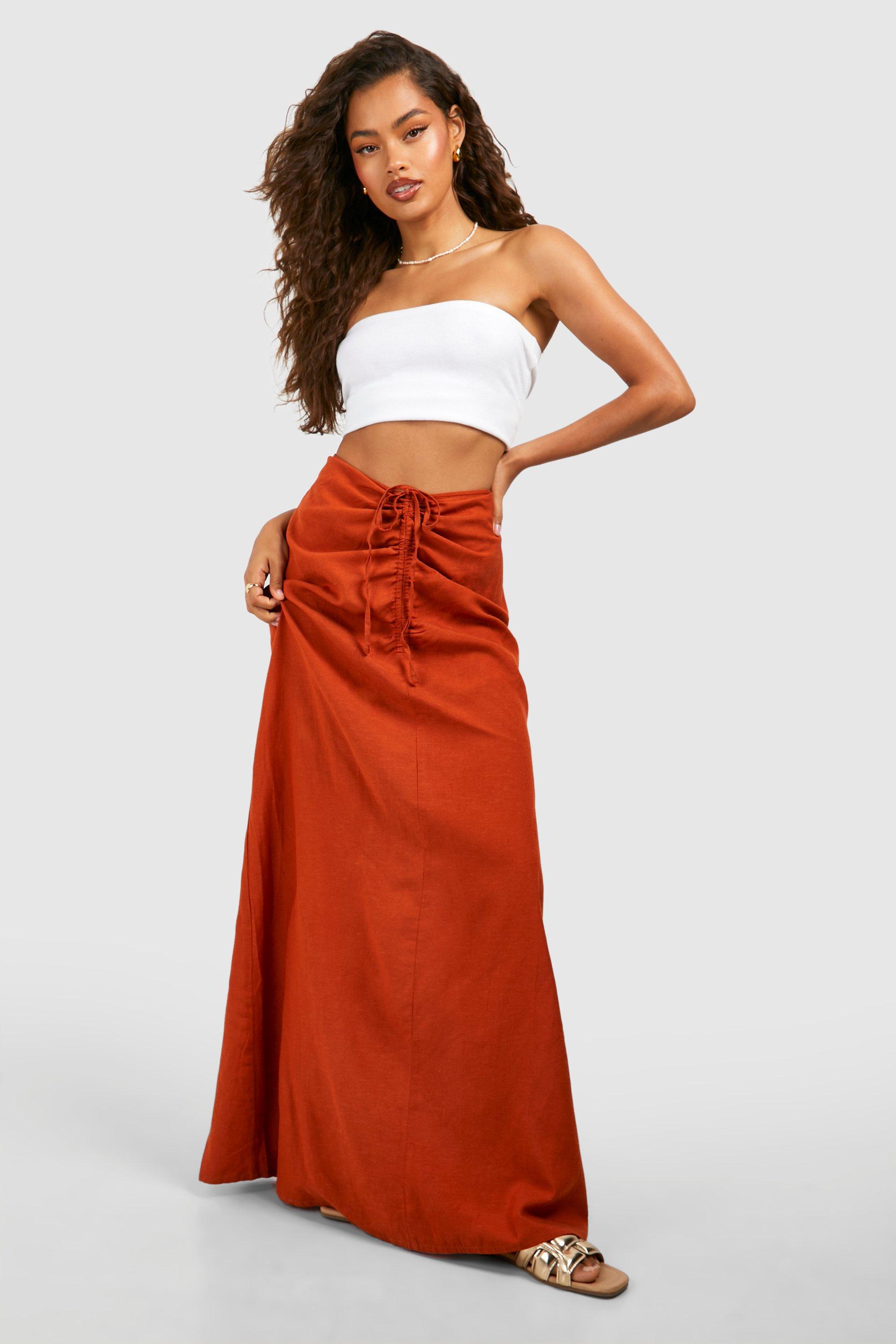 Boohoo Geplooide Midi Rok, Rust