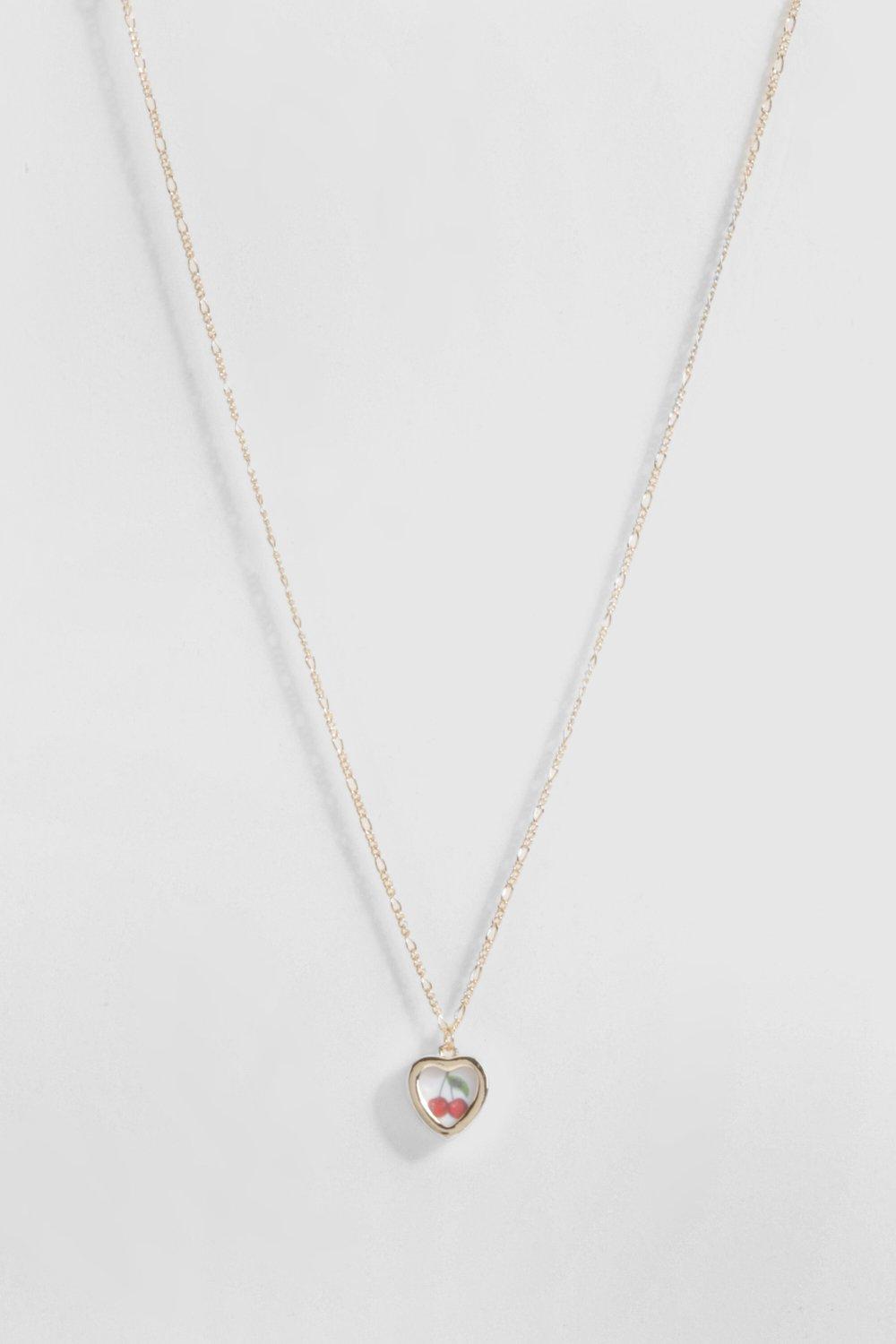 Image of Cherry Heart Pendant Necklace, Metallics
