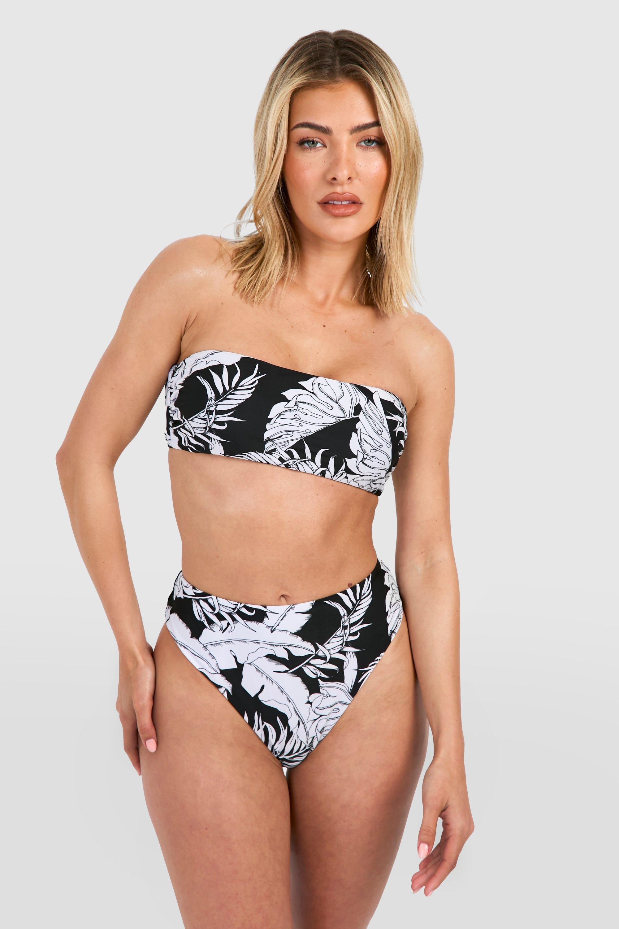 Image of Tropical Bandeau High Waist Bikini Set, Nero