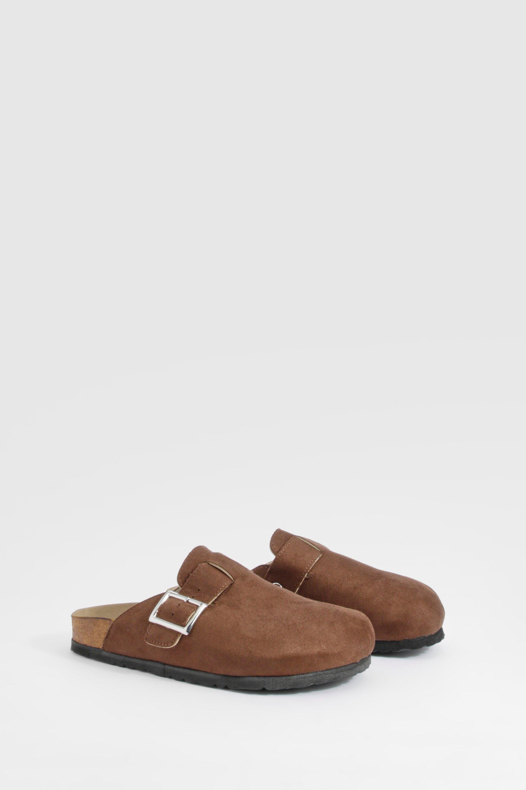 Image of Wide Fit Oversized Buckle Clogs, Brown