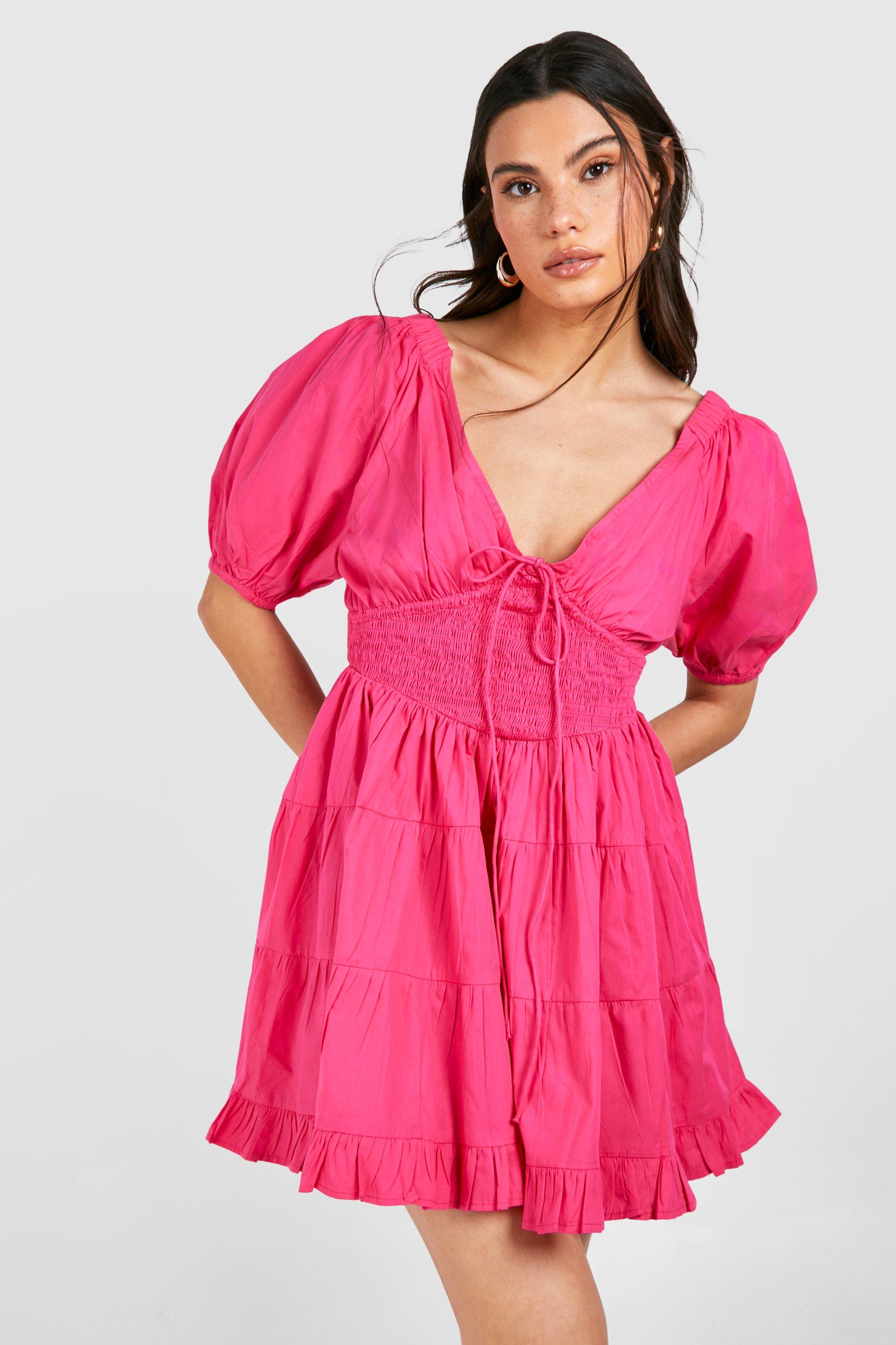 Boohoo Broderie Sweetheart Neck Mini Dress, Pink