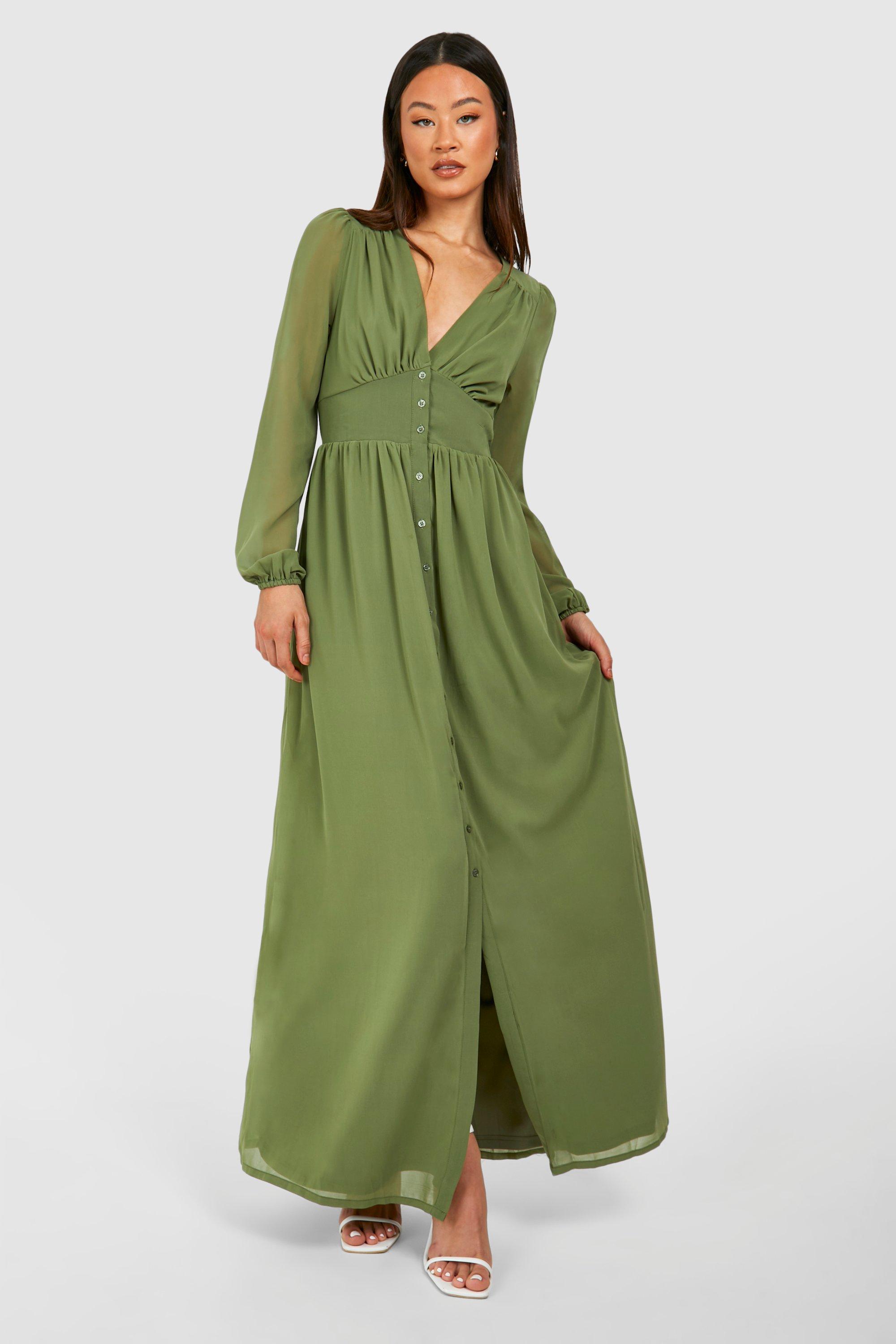 Tall Chiffon Plunge Maxi Dress - Green - 16