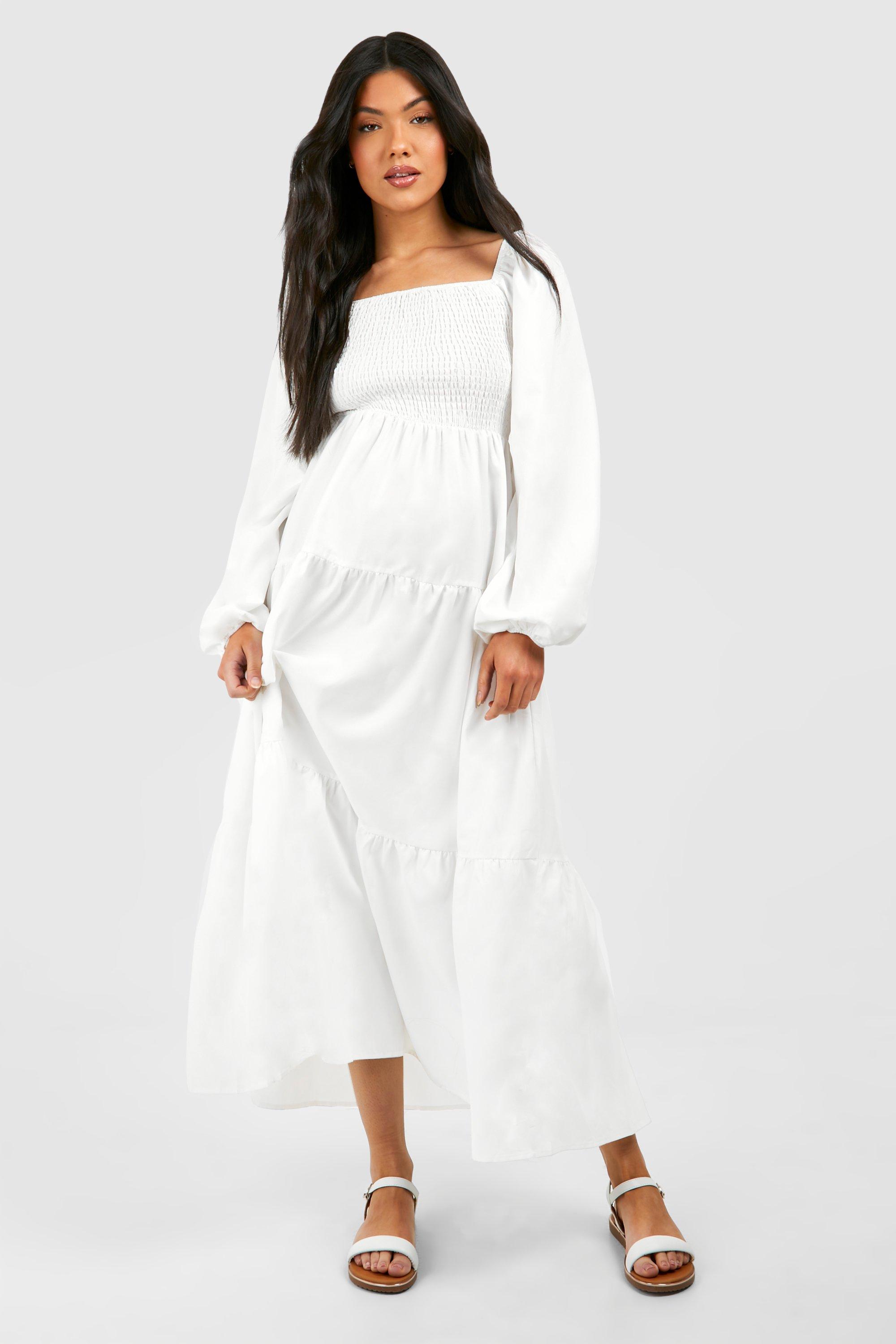 Maternity Shirred Poplin Midaxi Dress - White - 14