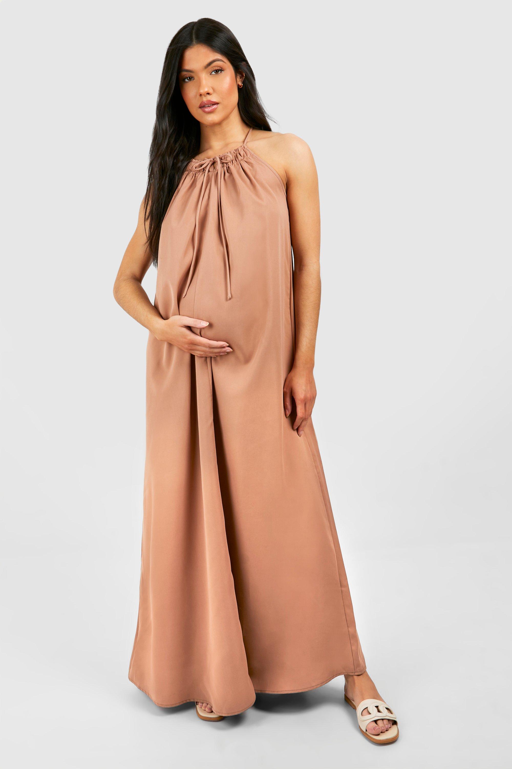 Image of Maternity Trapeze Linen Midaxi Dress, Brown