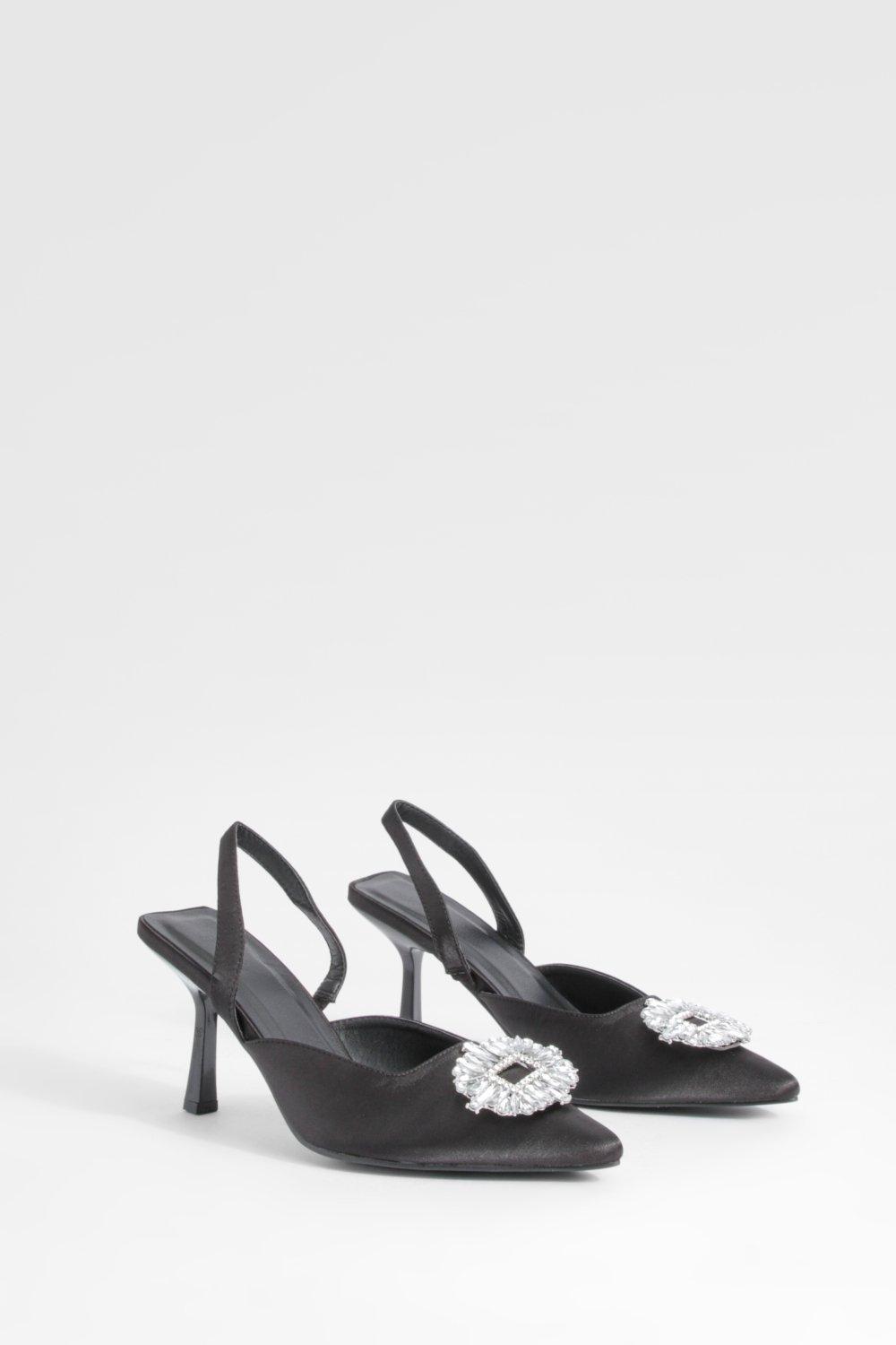 Image of Embellished Satin Court Shoes, Nero