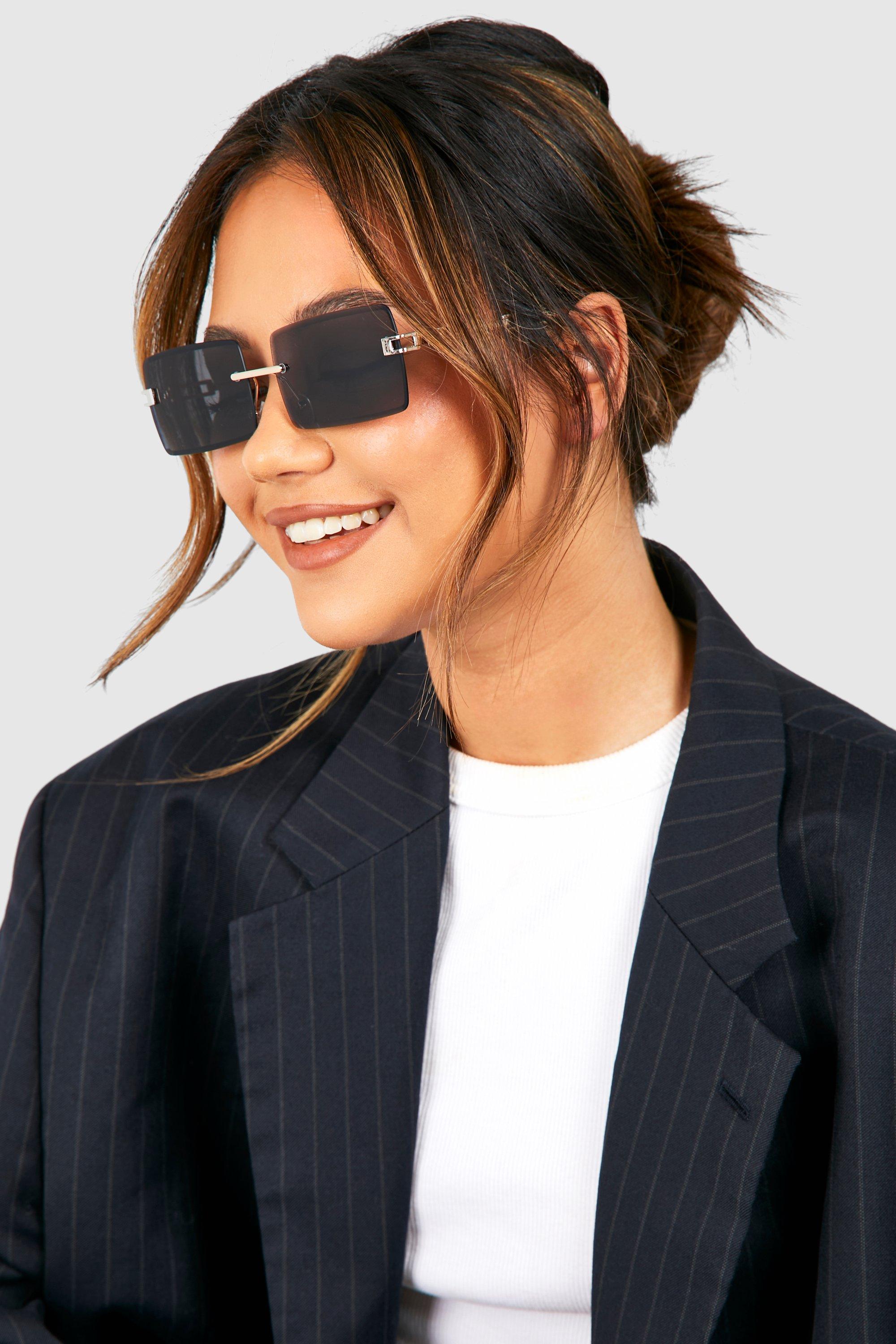 Image of Metal Frame Rectangular Sunglasses, Metallics
