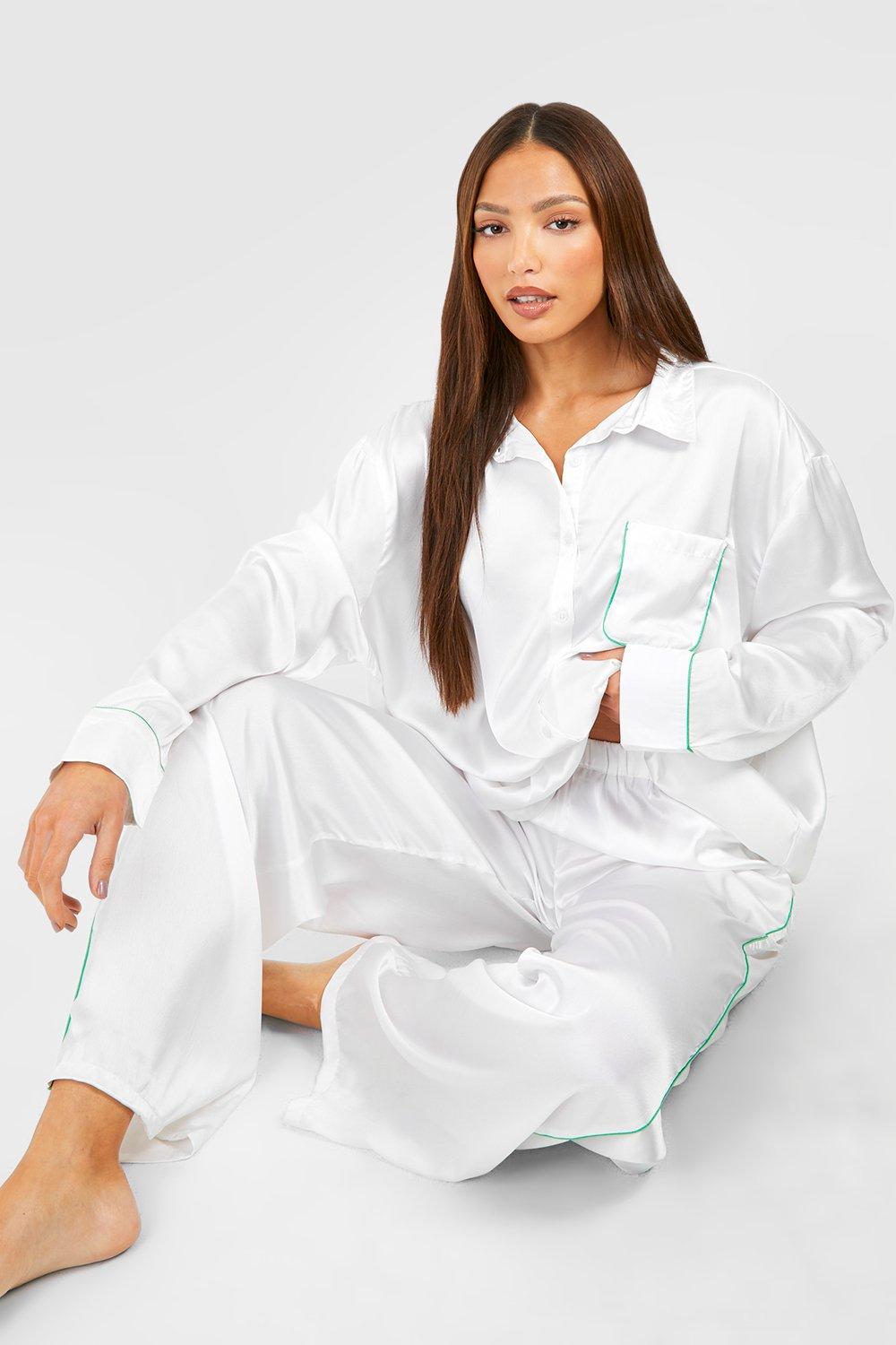 Womens Tall Oversized Piping Detail Pyjama Set - White - 6, White