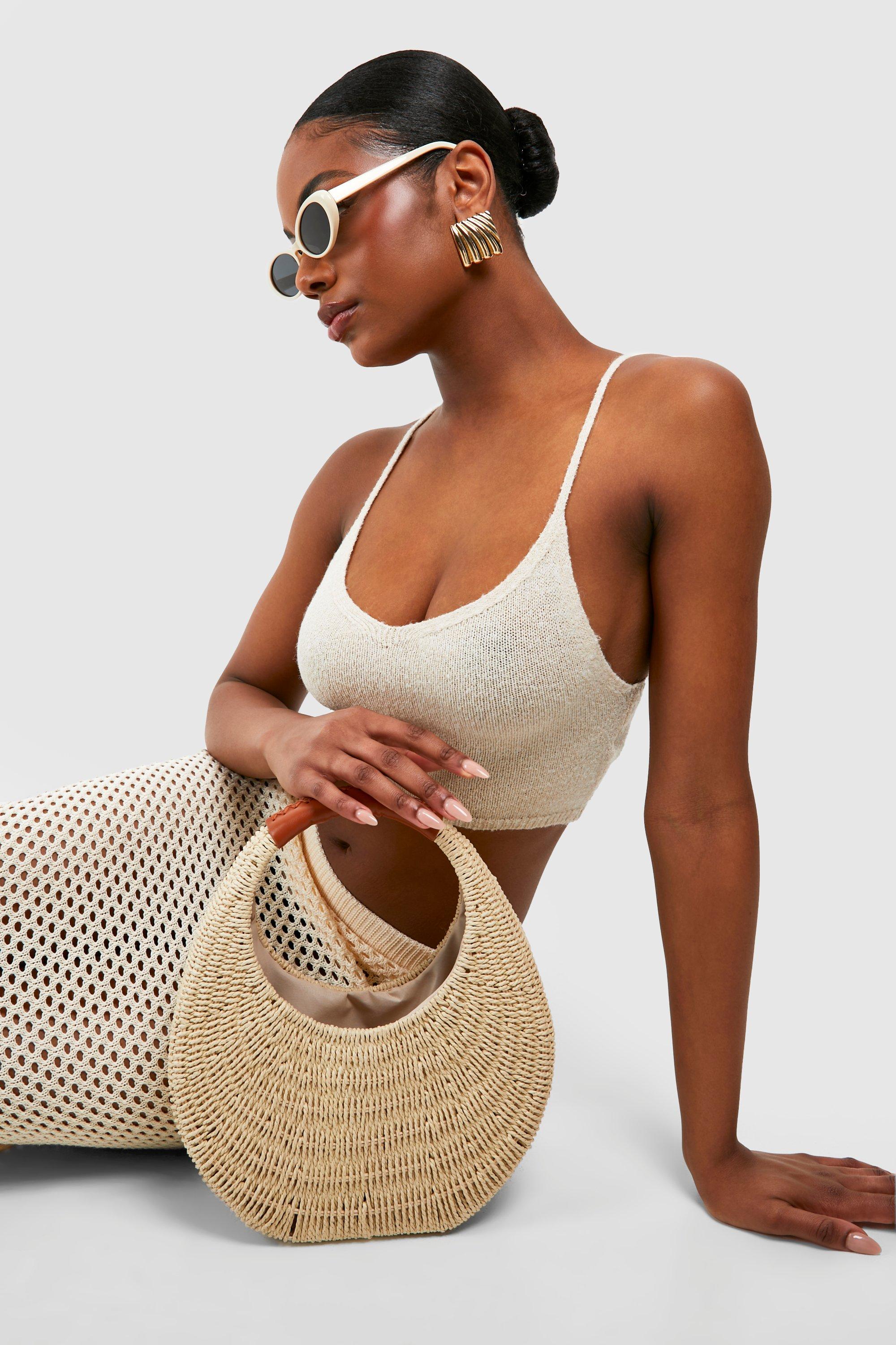 Womens Structured Straw Bag - Beige - One Size, Beige