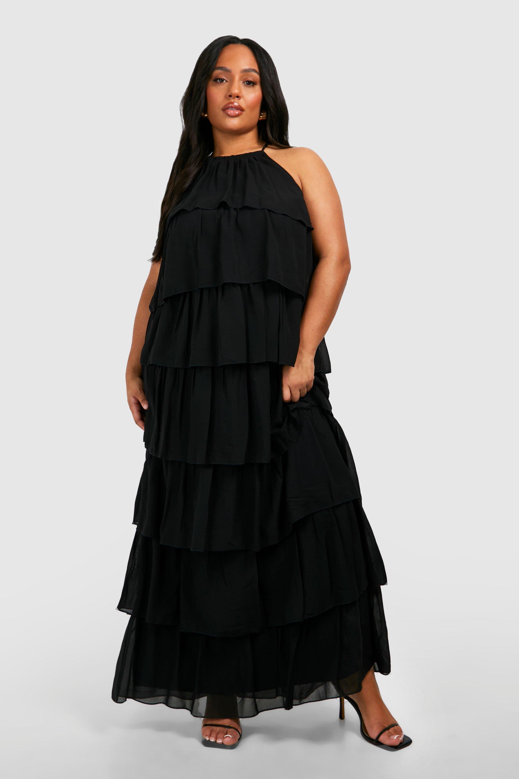 Boohoo Plus Woven Tiered Maxi Dress, Black