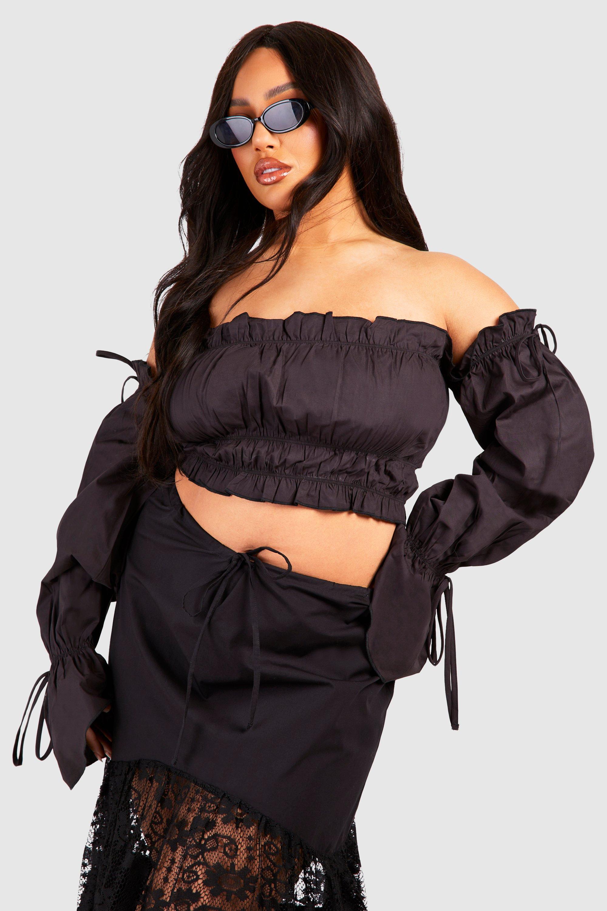 Grande Taille - Crop Top A Col Bateau Et Manches Evasees - N