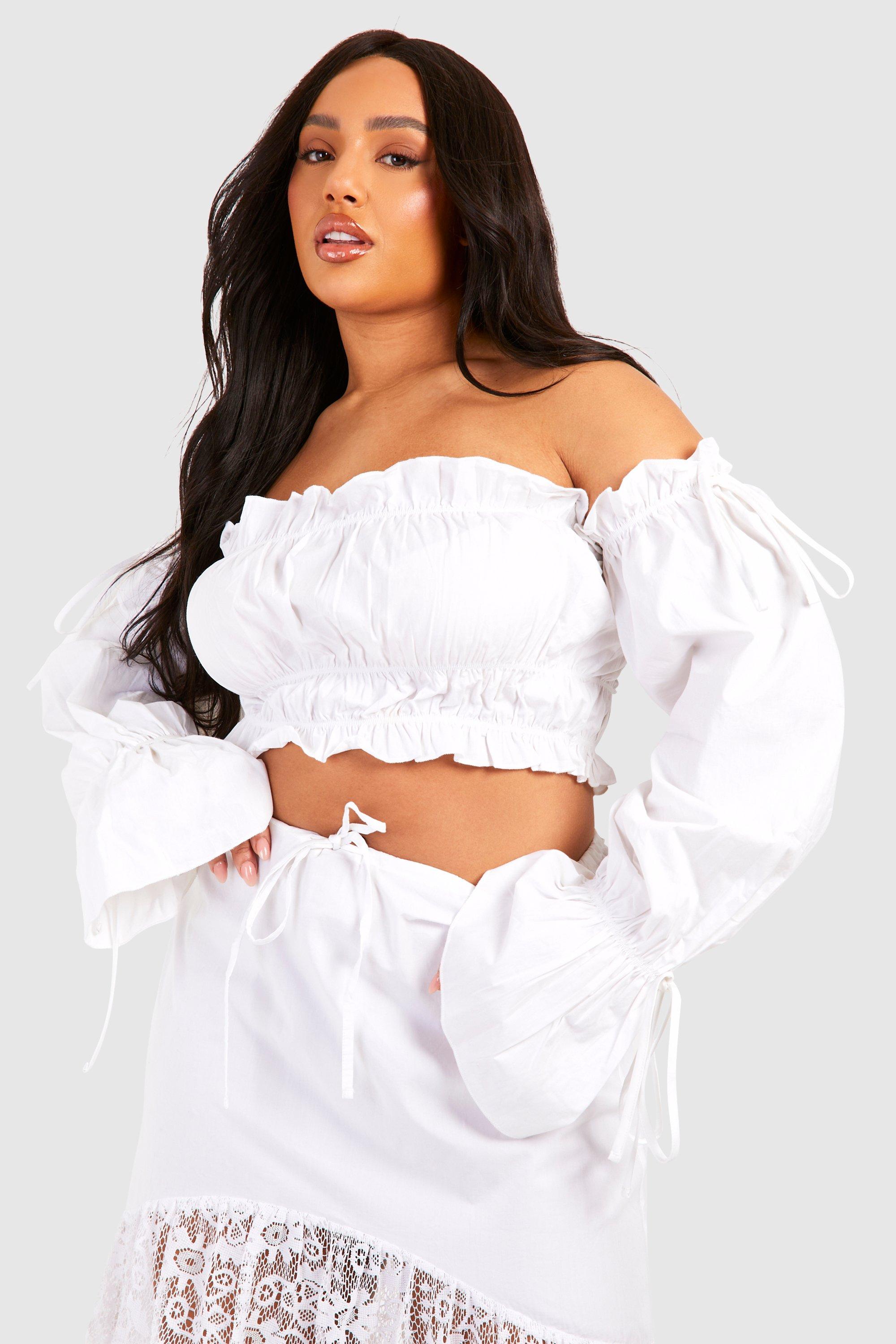 Grande Taille - Crop Top A Col Bateau Et Manches Evasees - B