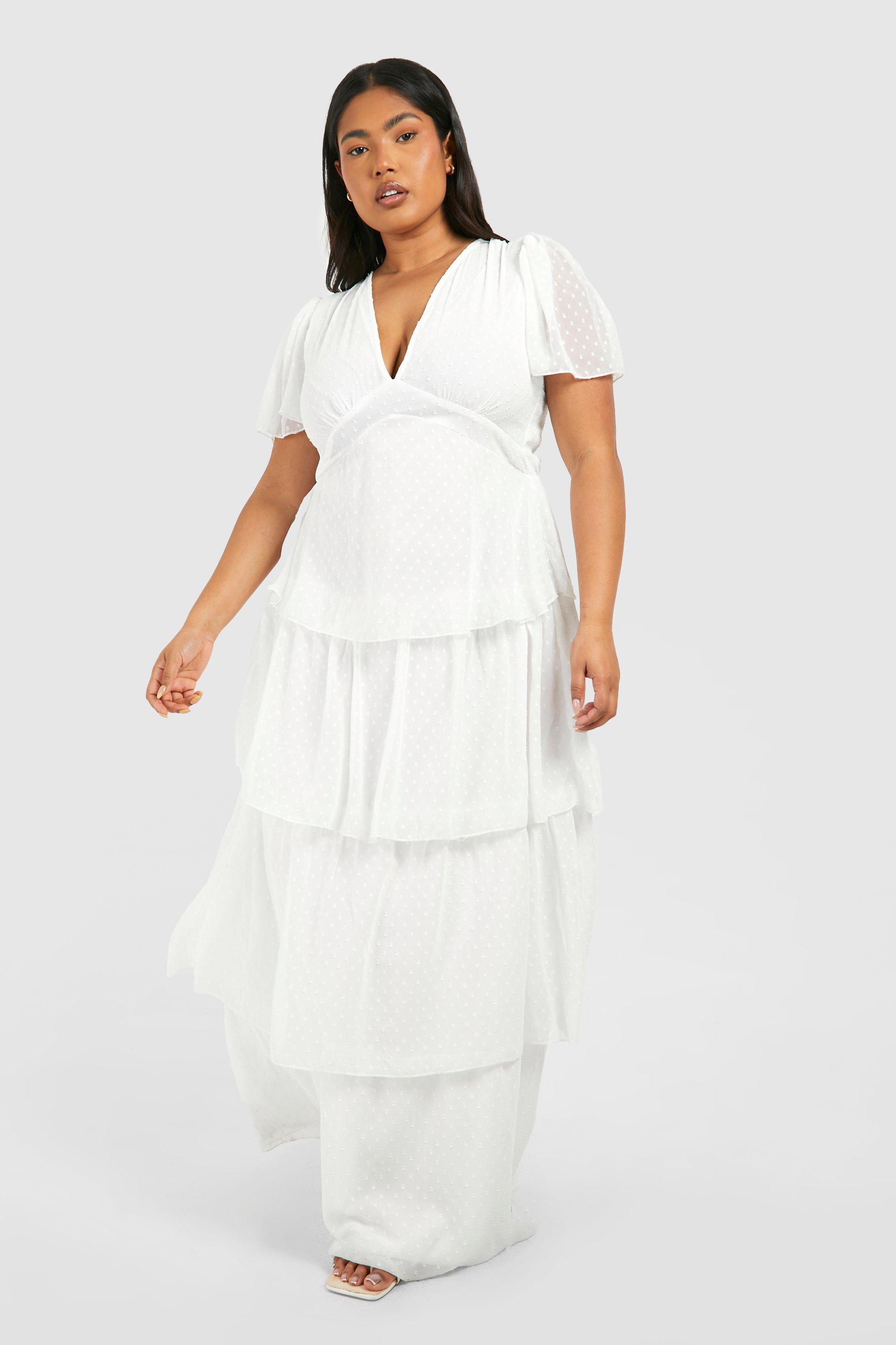 Boohoo Plus Woven Angel Sleeve Tiered Maxi Dress, Ivory