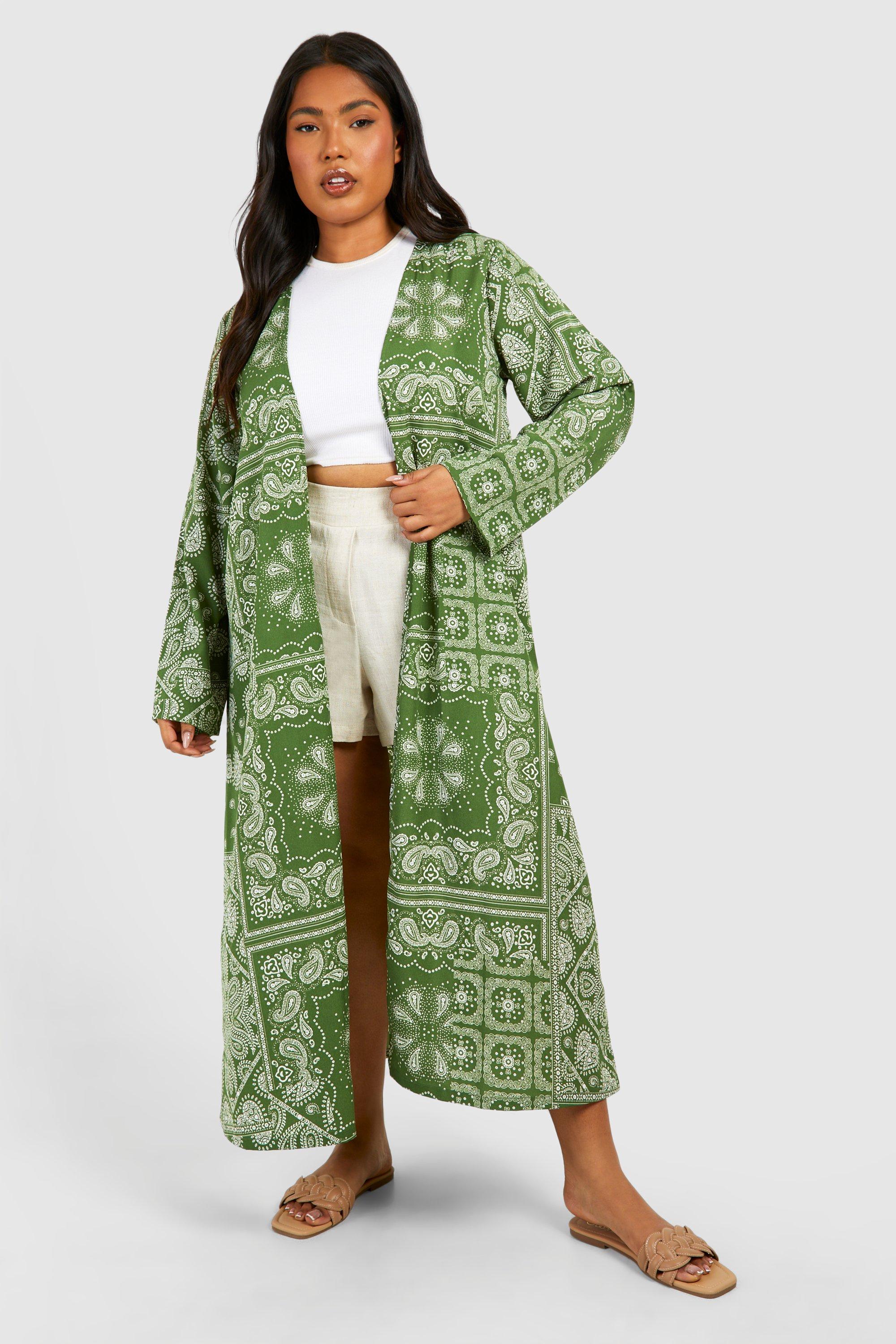 Image of Plus Woven Paisley Print Kimono, Verde