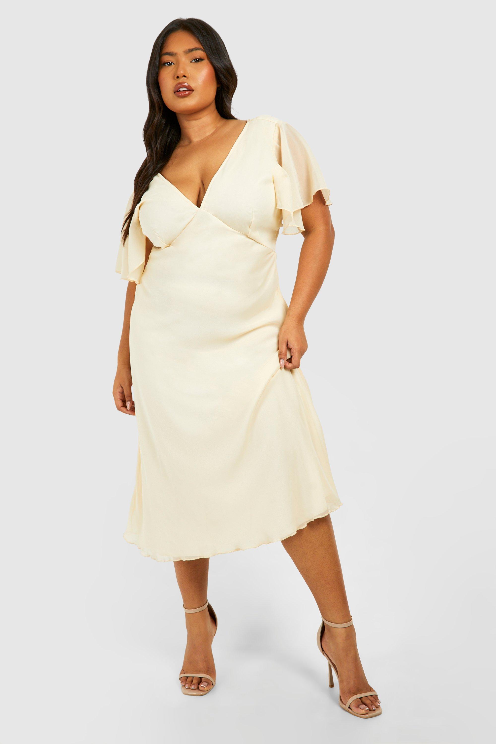 Boohoo Plus Woven Angel Sleeve Midaxi Dress, Oyster