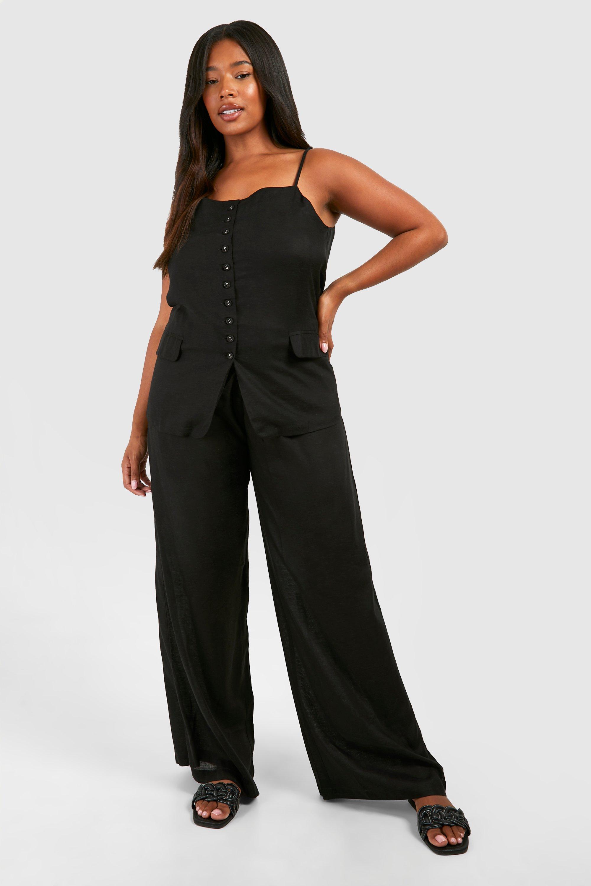 Image of Plus Woven Tailored Waistcoat & Straight Trouser Co-ord, Nero