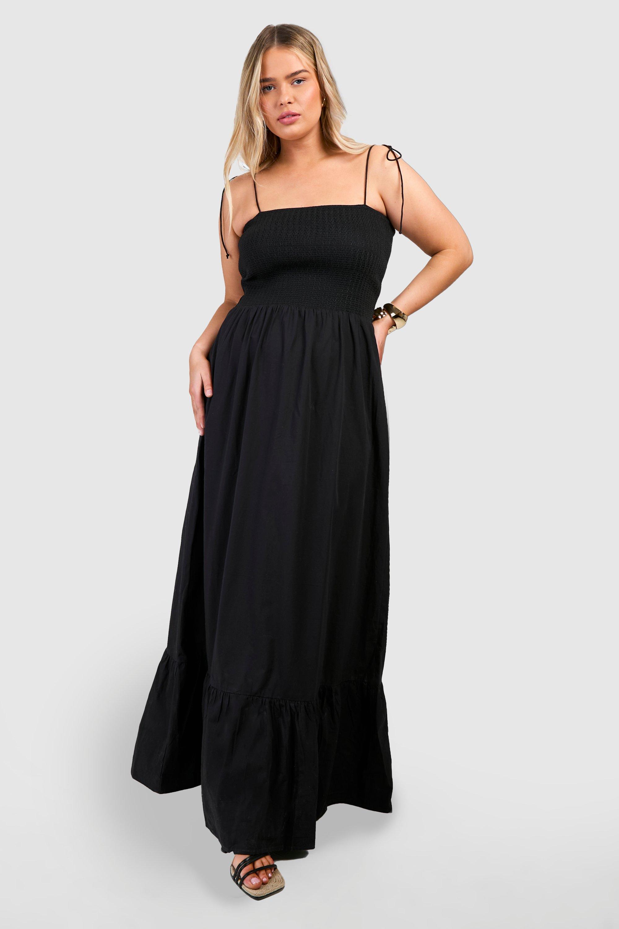 Boohoo Plus Woven Shirred Bust Bandeau Maxi Dress, Black