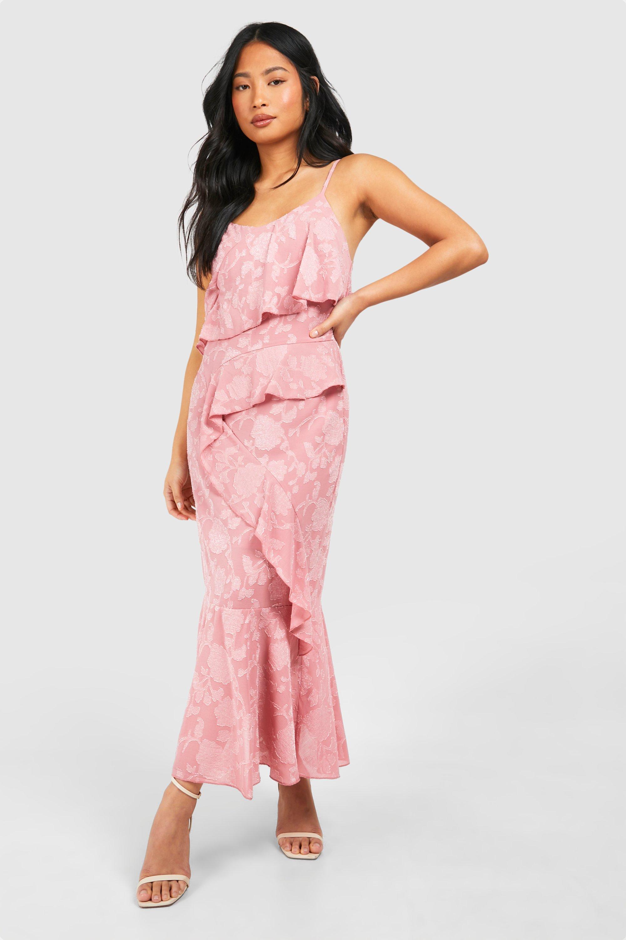 Image of Petite Floral Jacquard Ruffle Midaxi Dress, Pink