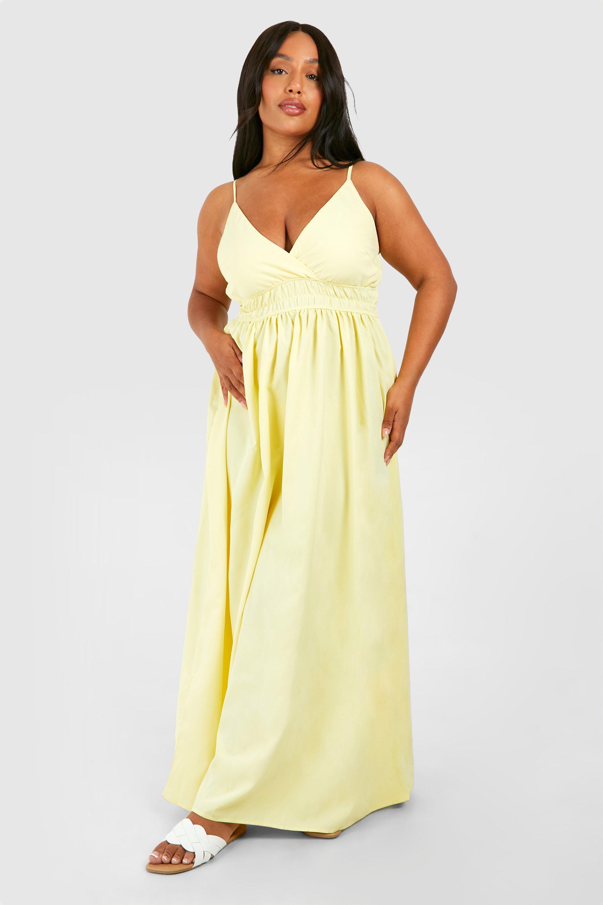 Plus Woven Shirred Waist Maxi Dress - Yellow - 16