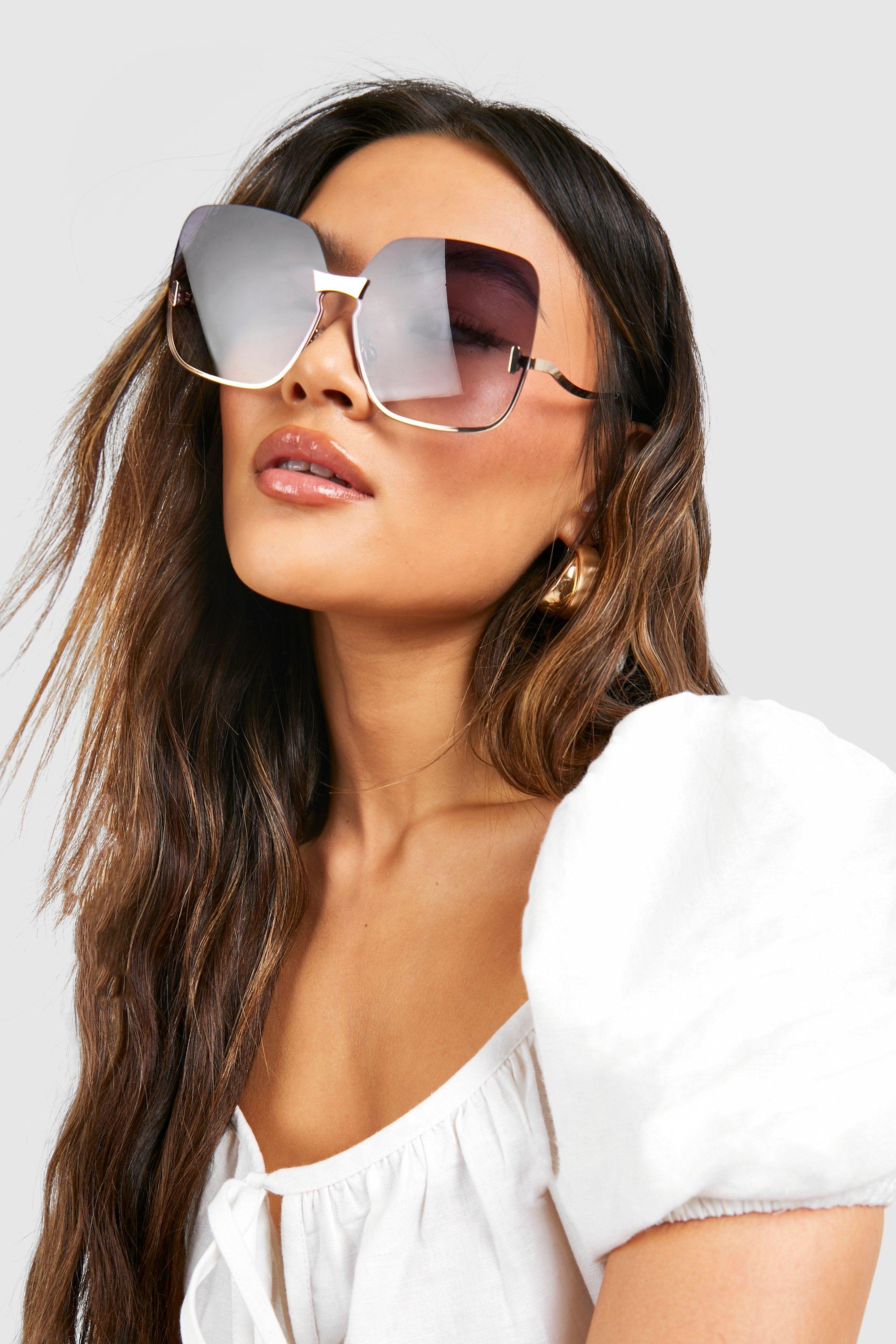 Womens Oversized Metal Trim Sunglasses - Gold - One Size, Gold