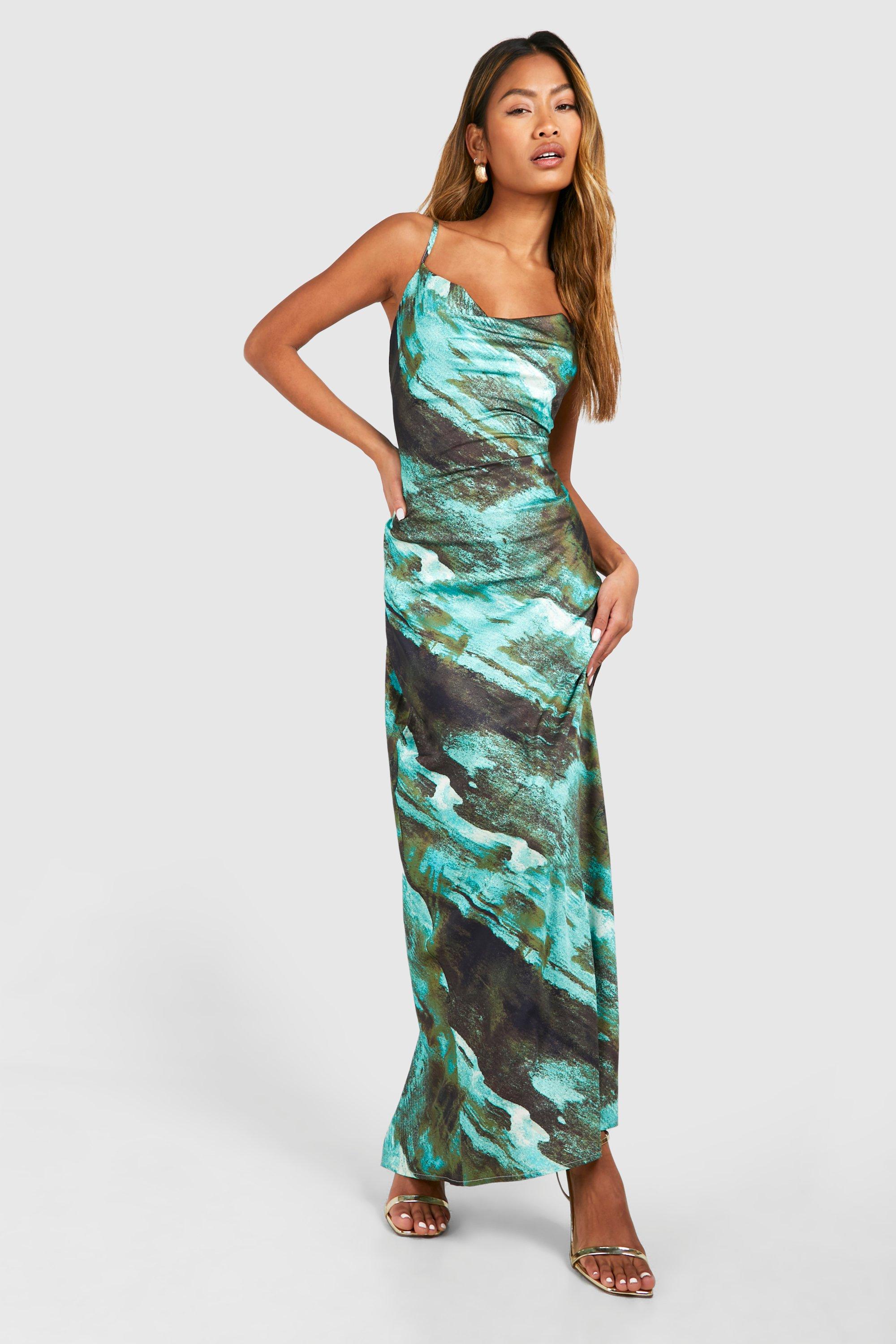 Image of Abstract Maxi Slip Dress, Verde