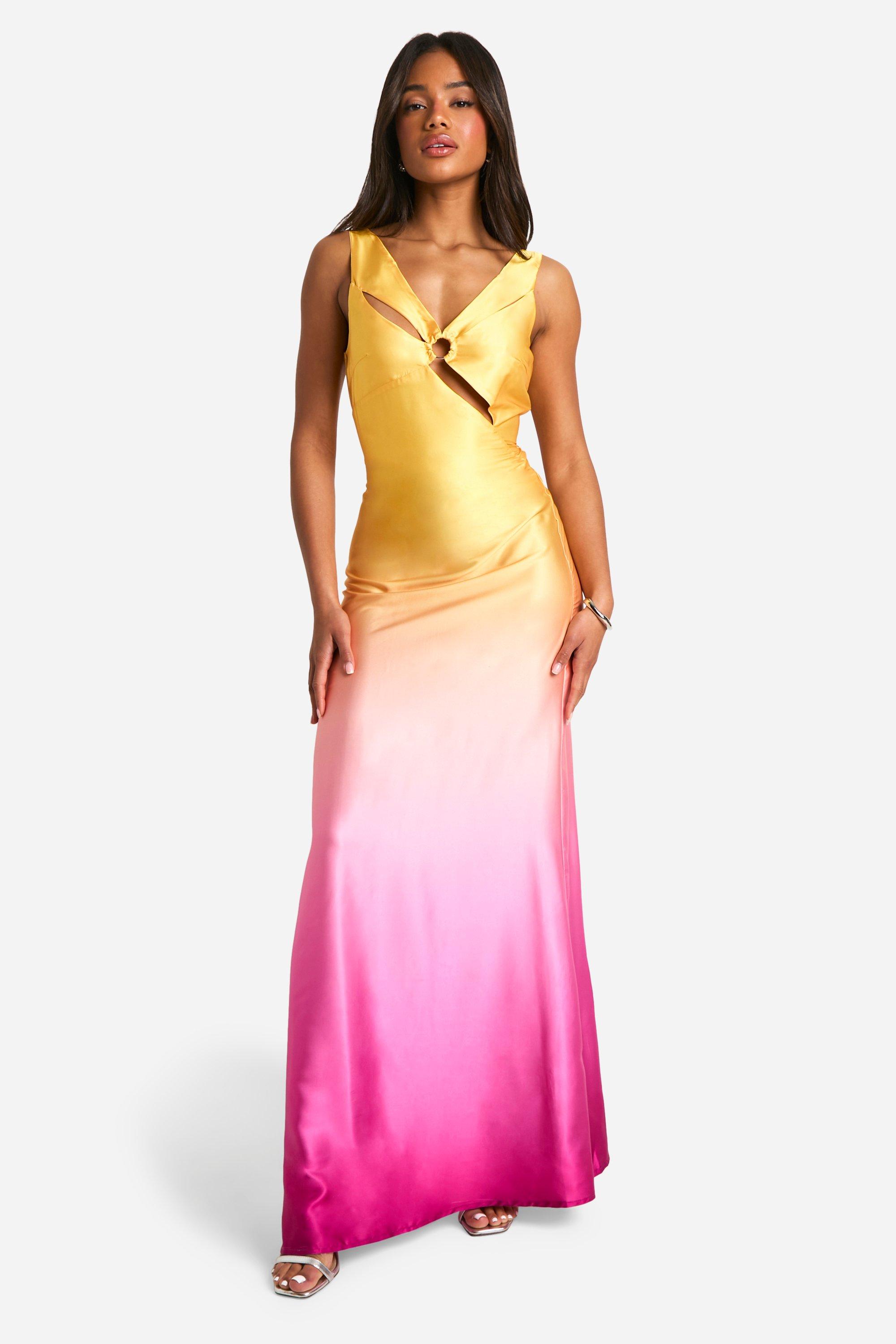 Image of Satin Ombre Cut Out Maxi Dress, Pink