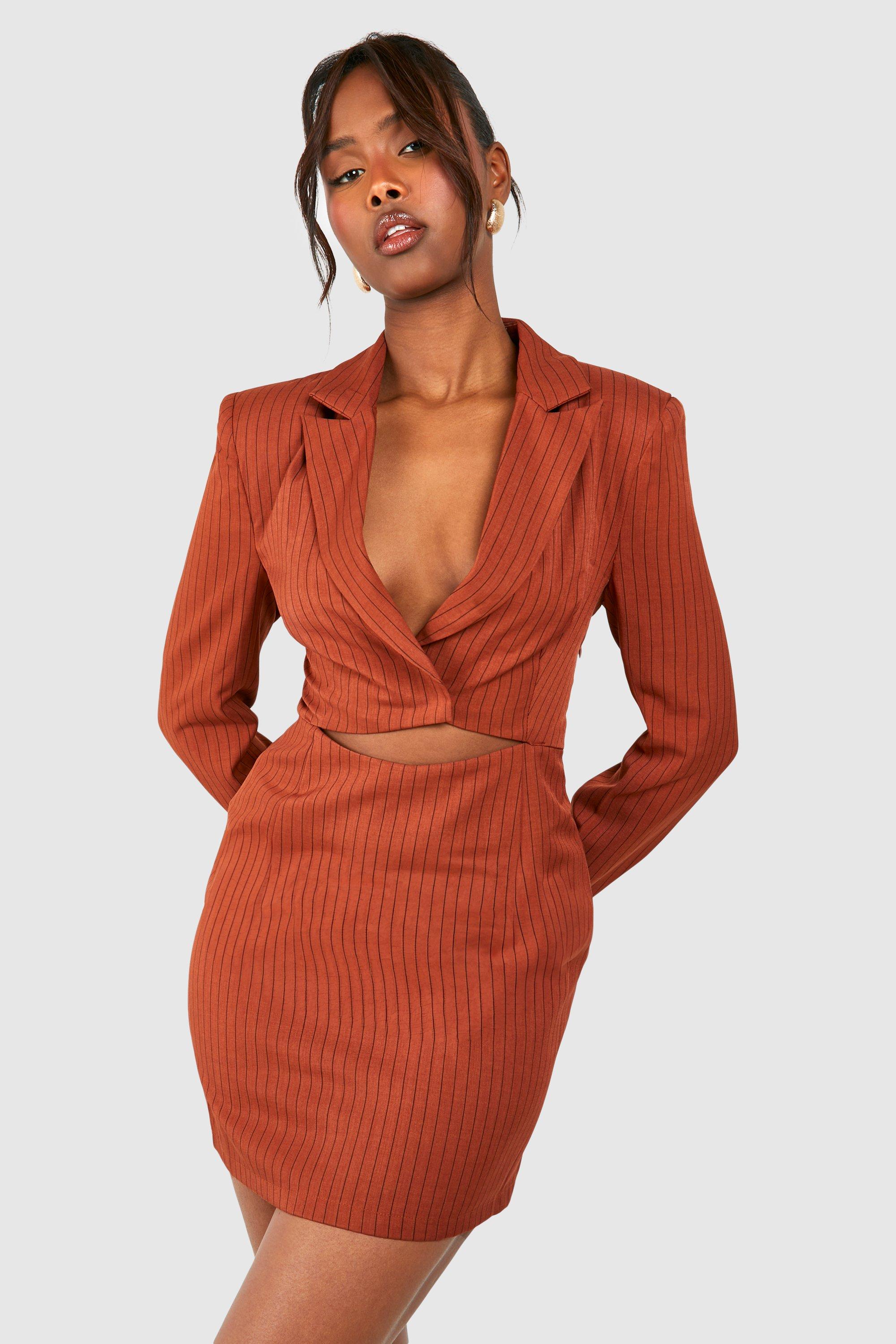 Image of Stripe Cut Out Blazer Dress, Arancio