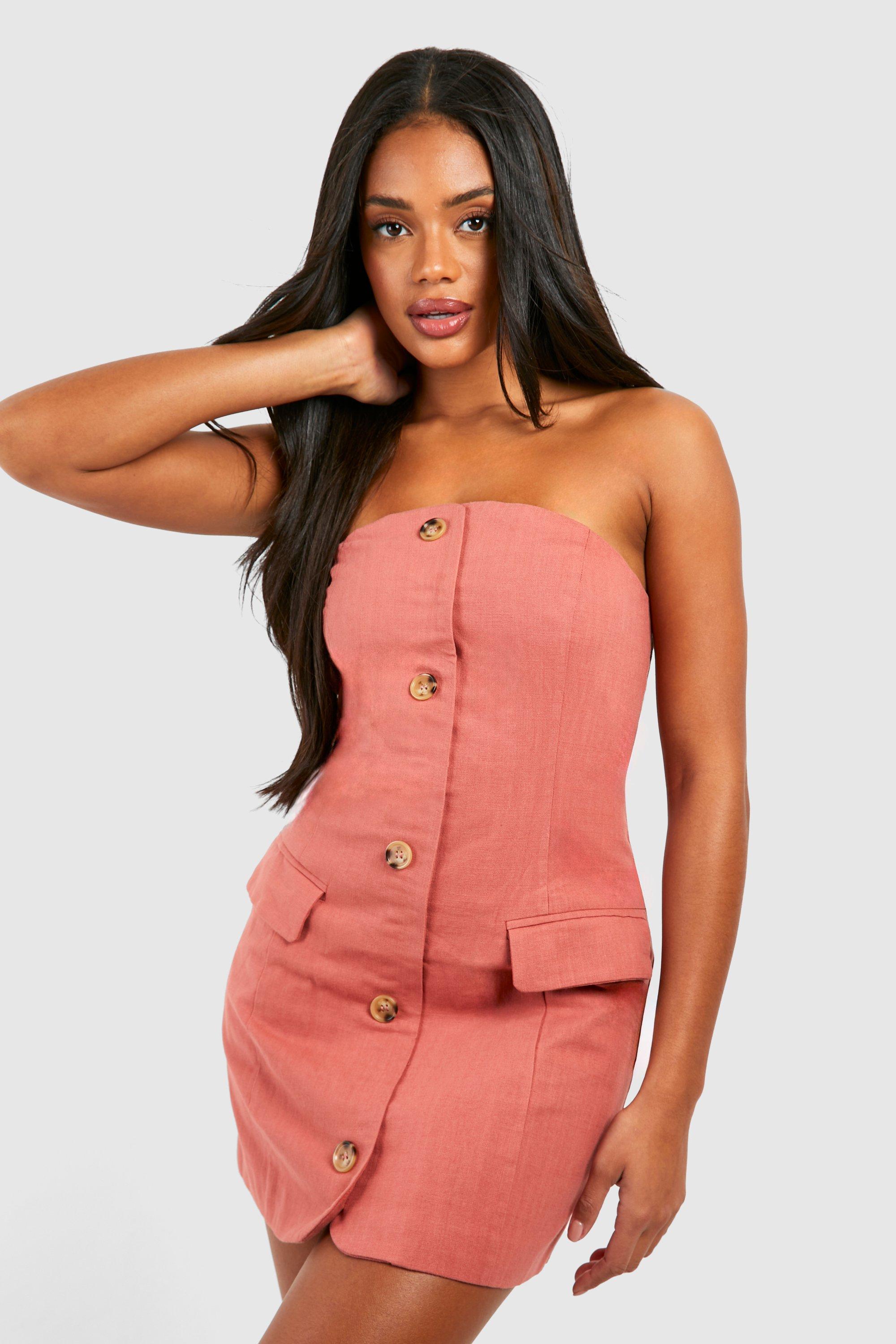 Womens Linen Look Bandeau Blazer Dress - Orange - 8, Orange