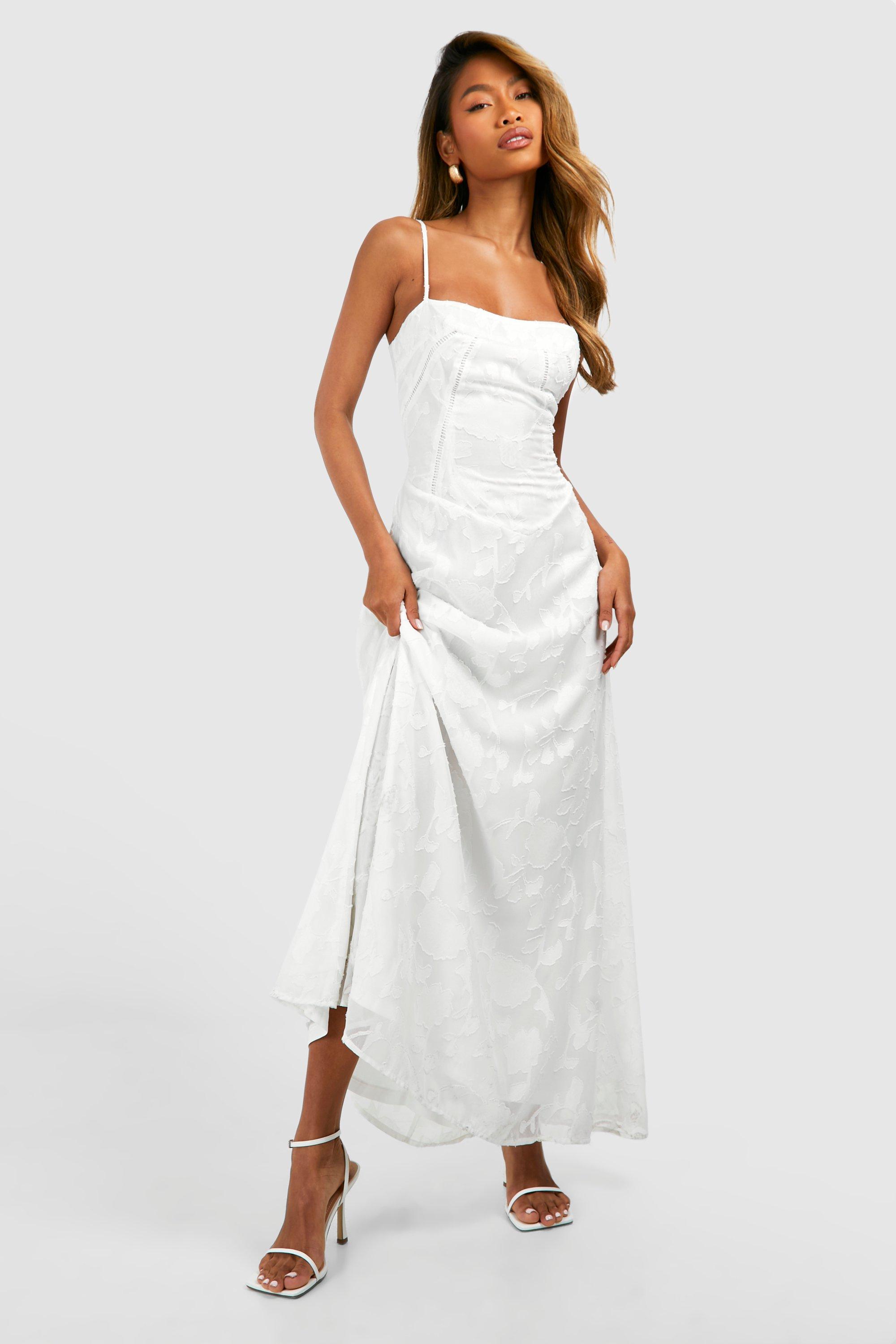 Floral Textured Panelled Maxi Dress - White - 16