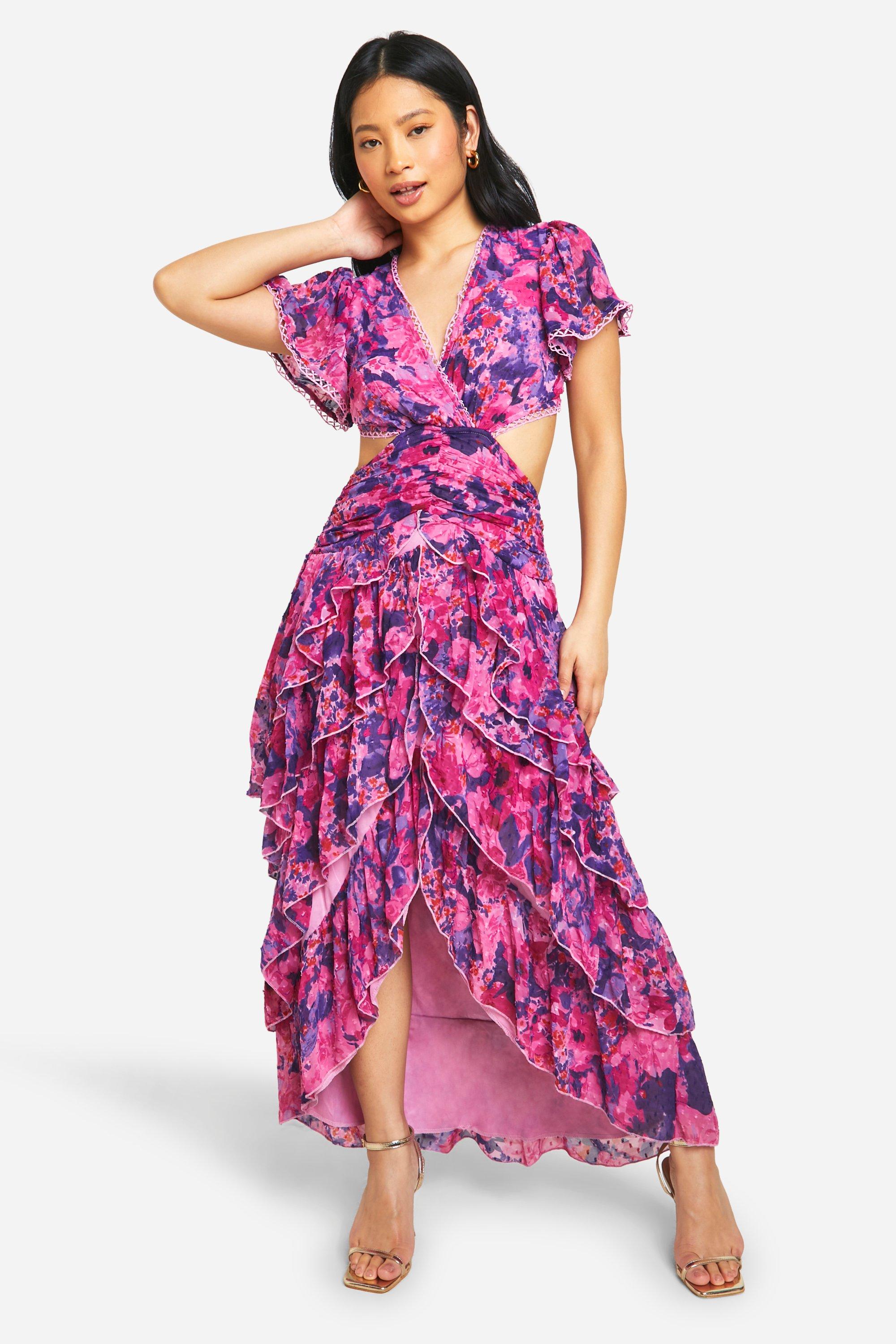 Image of Petite Floral Dobby Cut Out Maxi Dress, Multi