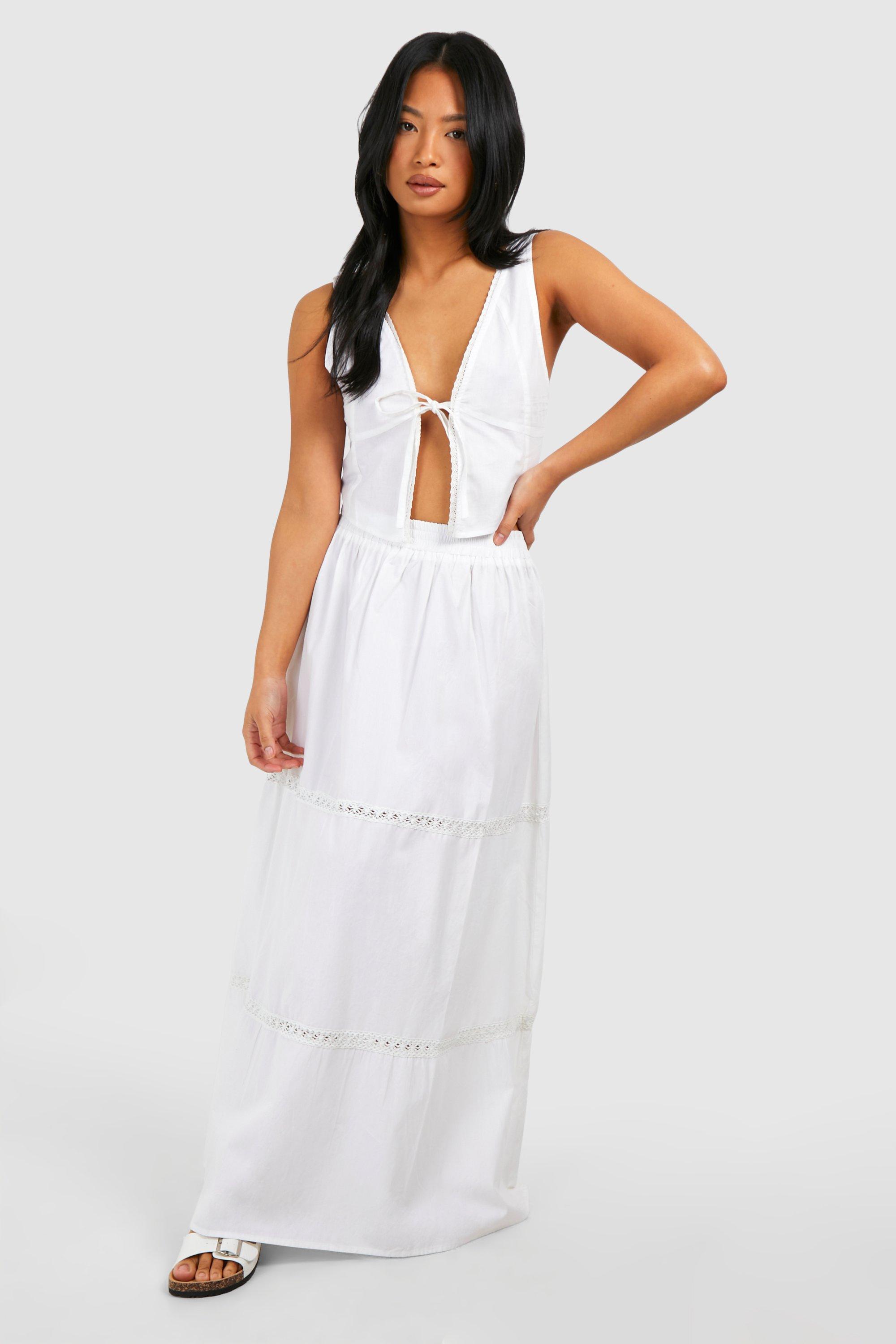 Boohoo Petite Maxi Rok Met Boho Zoom, White