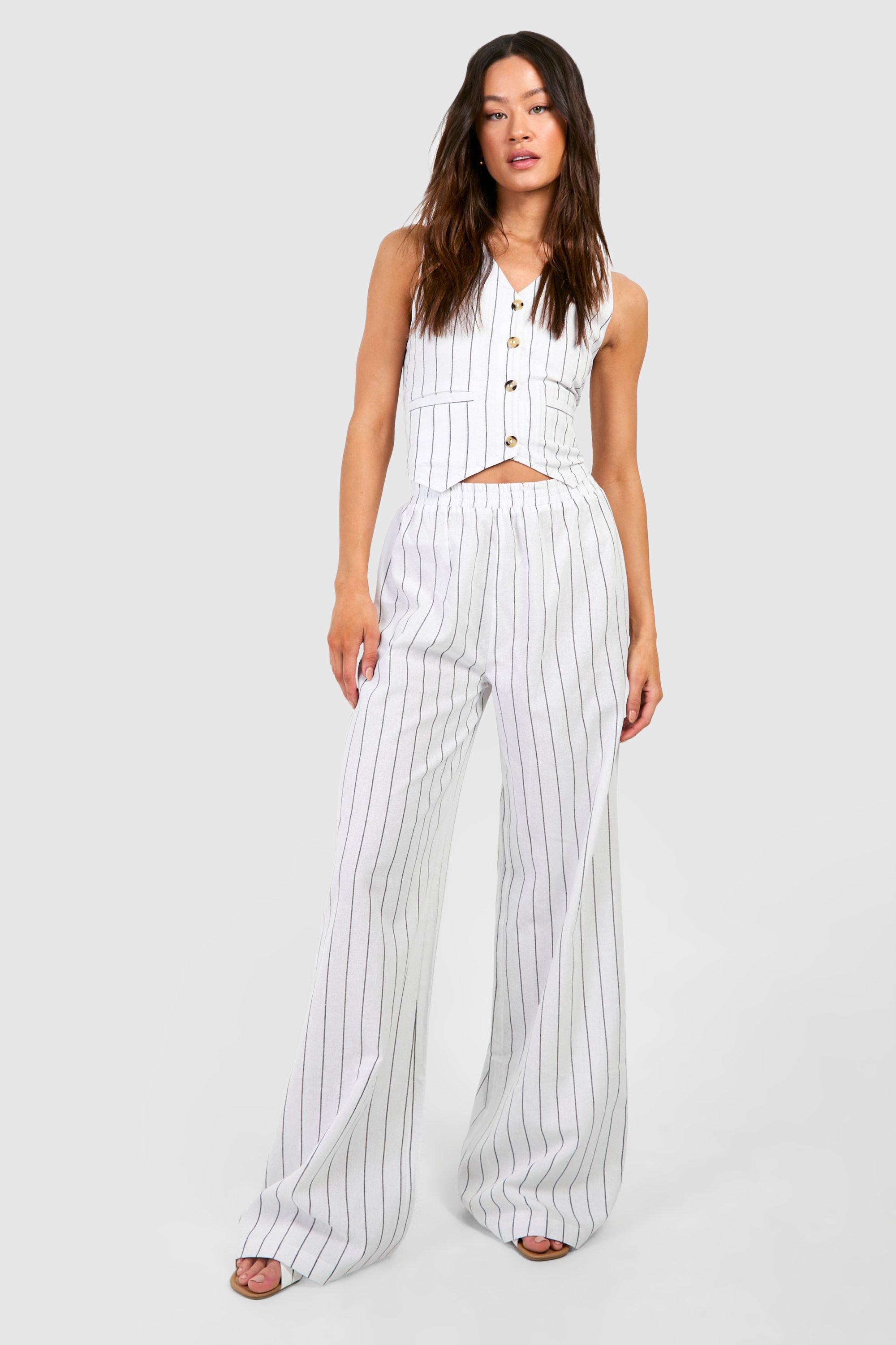 Image of Tall Woven Pinstripe Wide Leg Trouser, Bianco