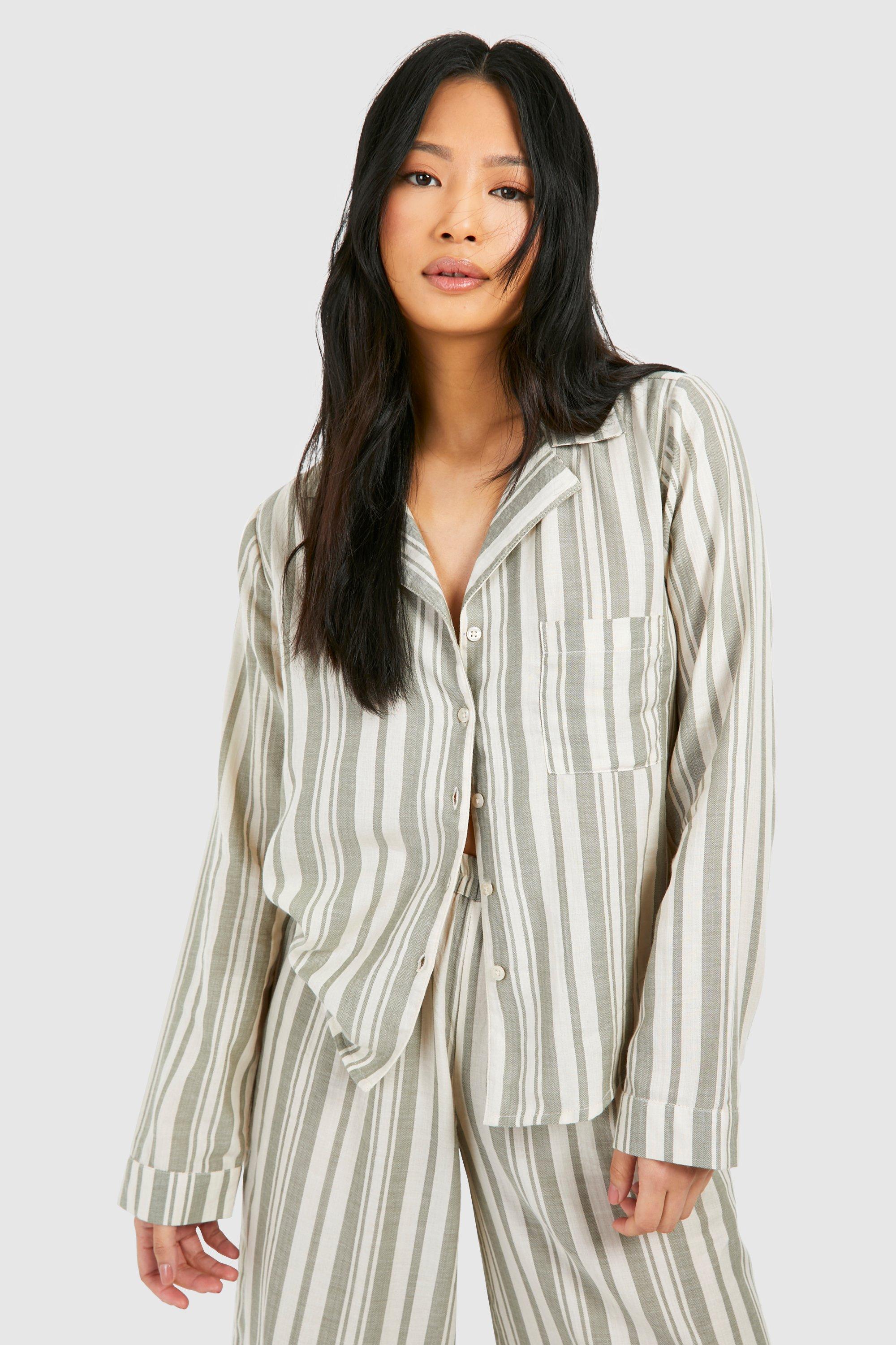 Image of Petite Stripe Button Up Shirt, Beige
