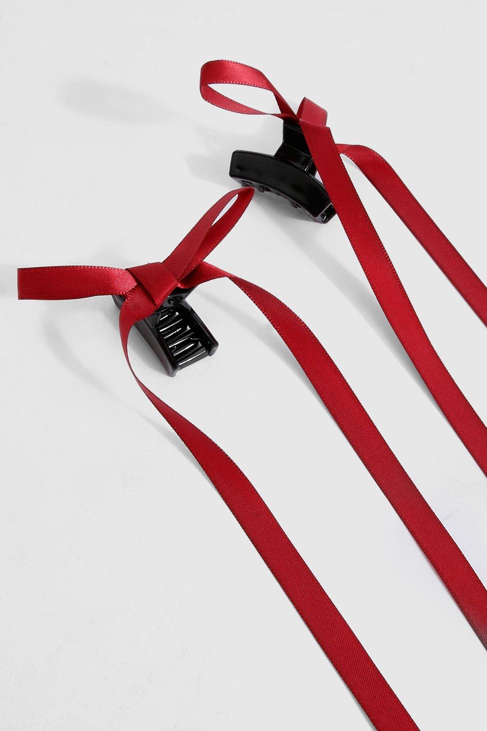 Image of Satin Bow Hair Clips, Rosso