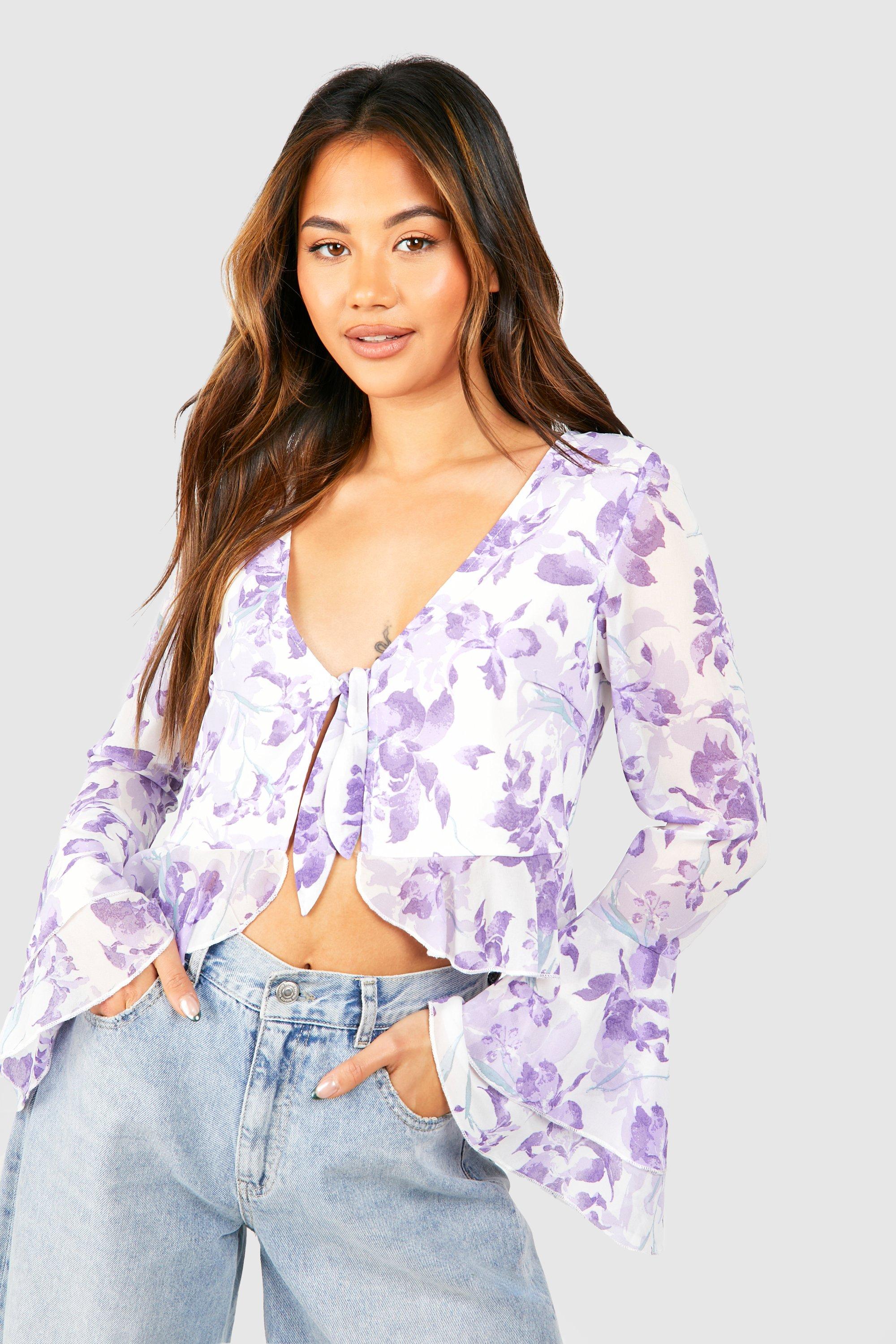 Image of Floral Ruffle Blouse, Purple