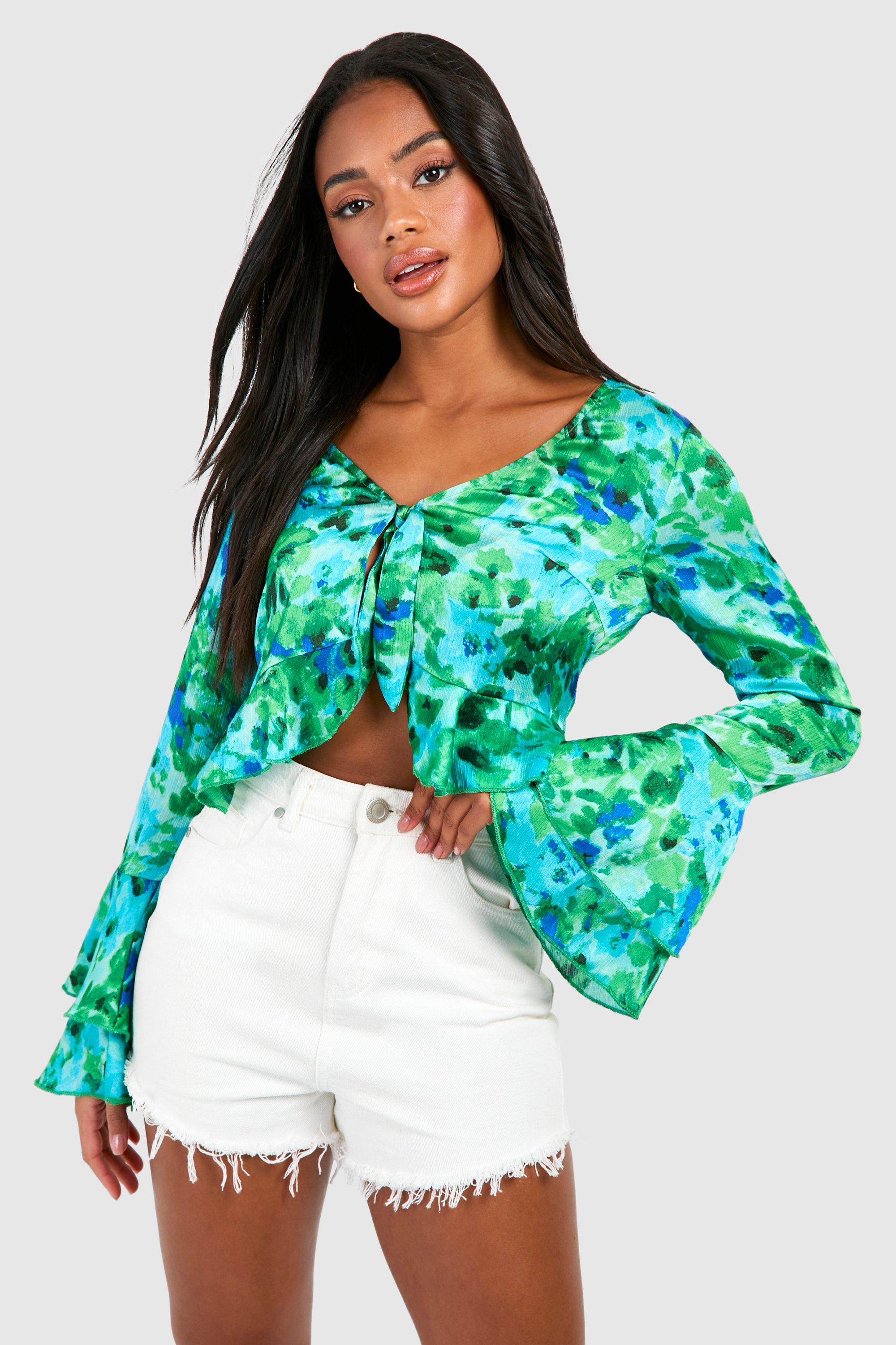 Image of Floral Ruffle Blouse, Verde