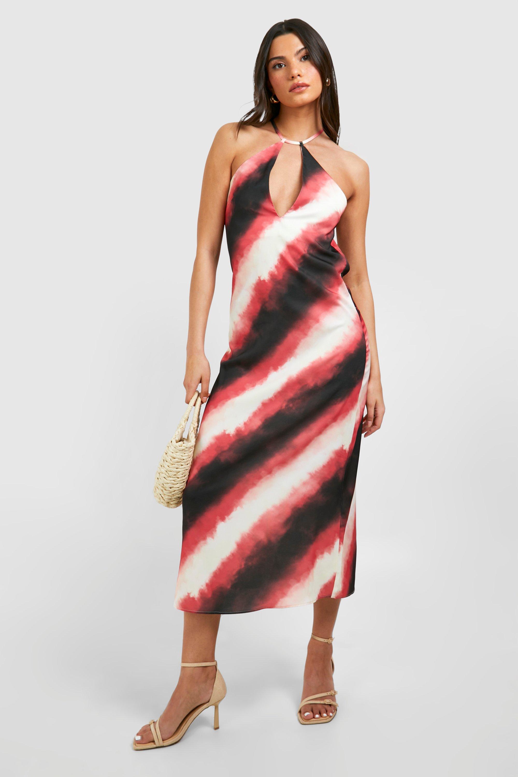 Image of Ombre Print Halterneck Midaxi Dress, Pink