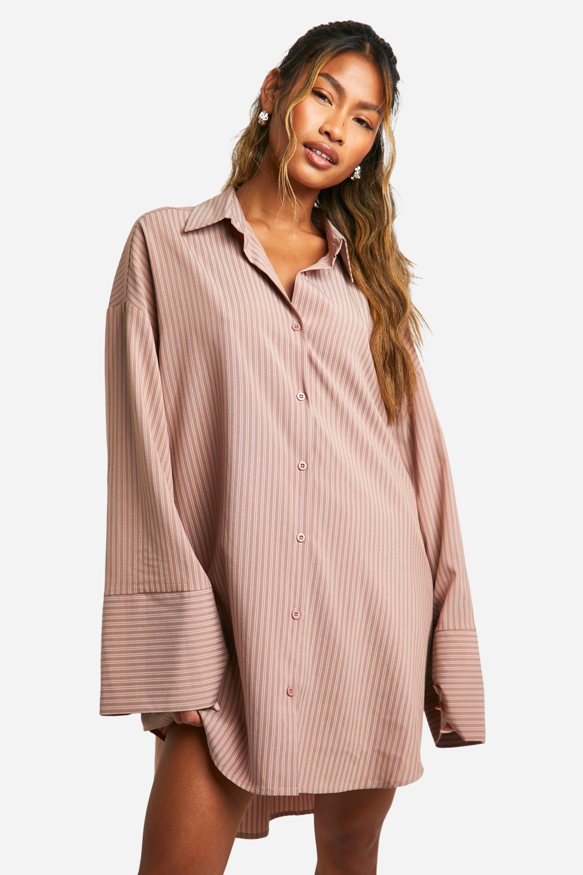 Boohoo Stripe Boxy Wide Sleeve Shirt Dress, Rust