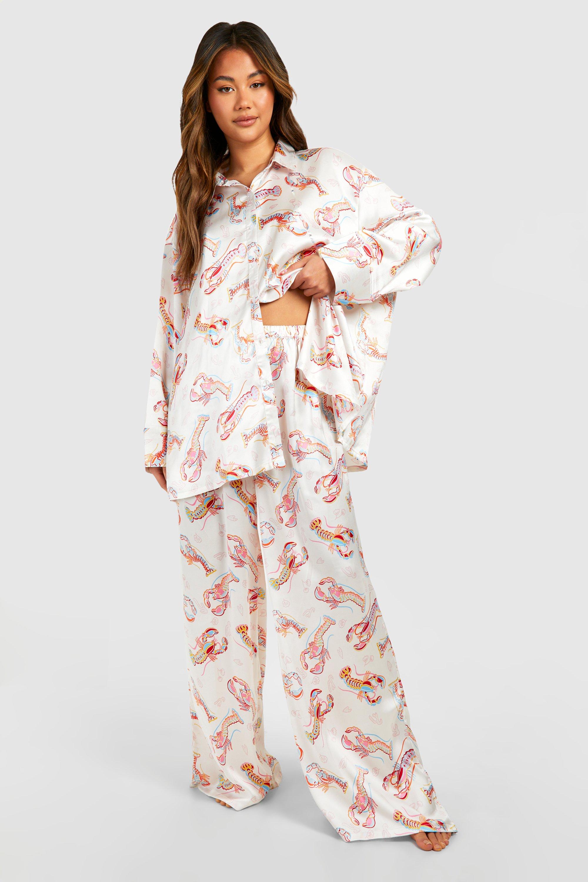 Womens Lobster Print Oversized Pyjama Set - Pink - 6, Pink