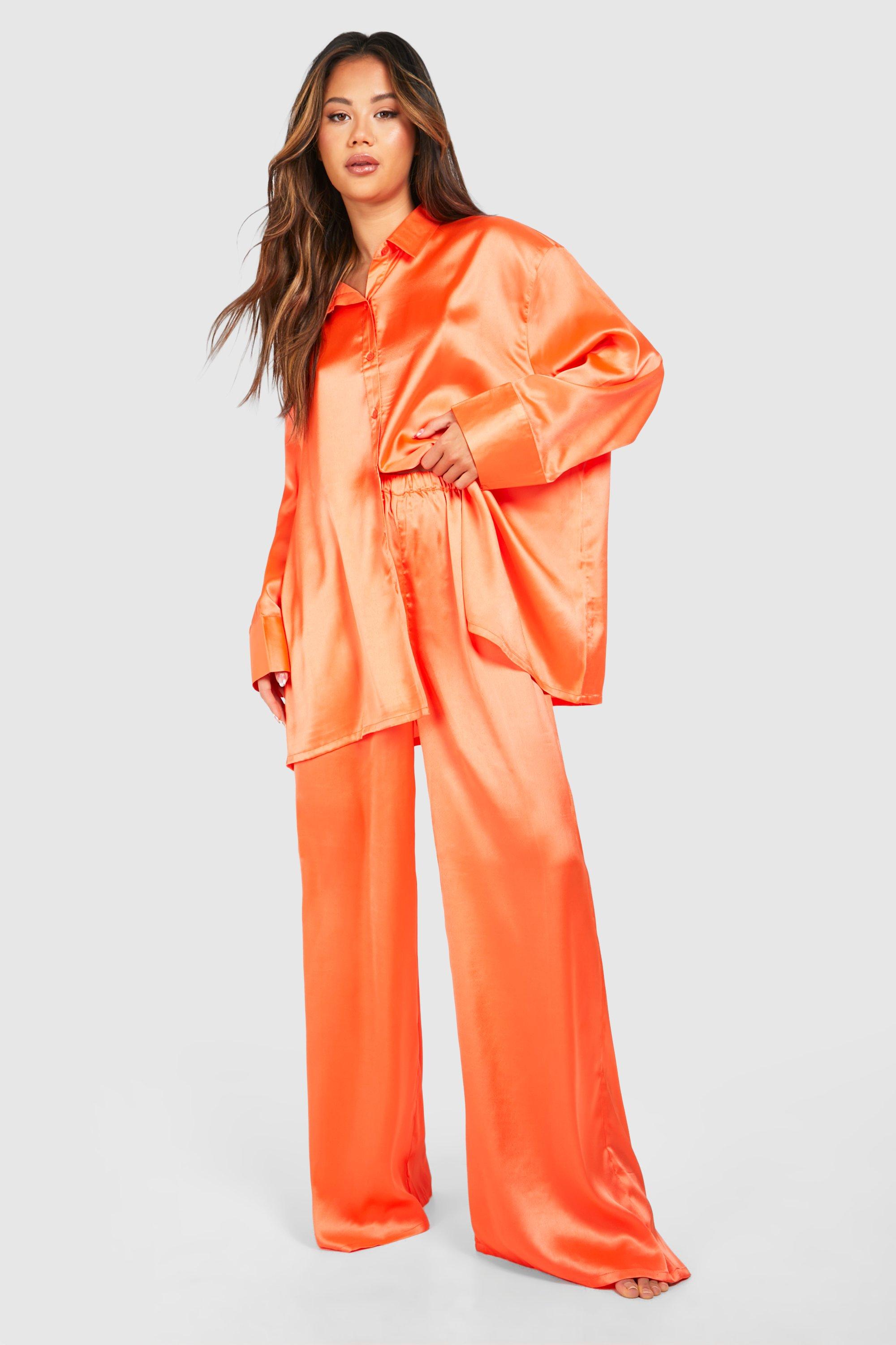 Womens Orange Oversized Pyjama Set - 6, Orange