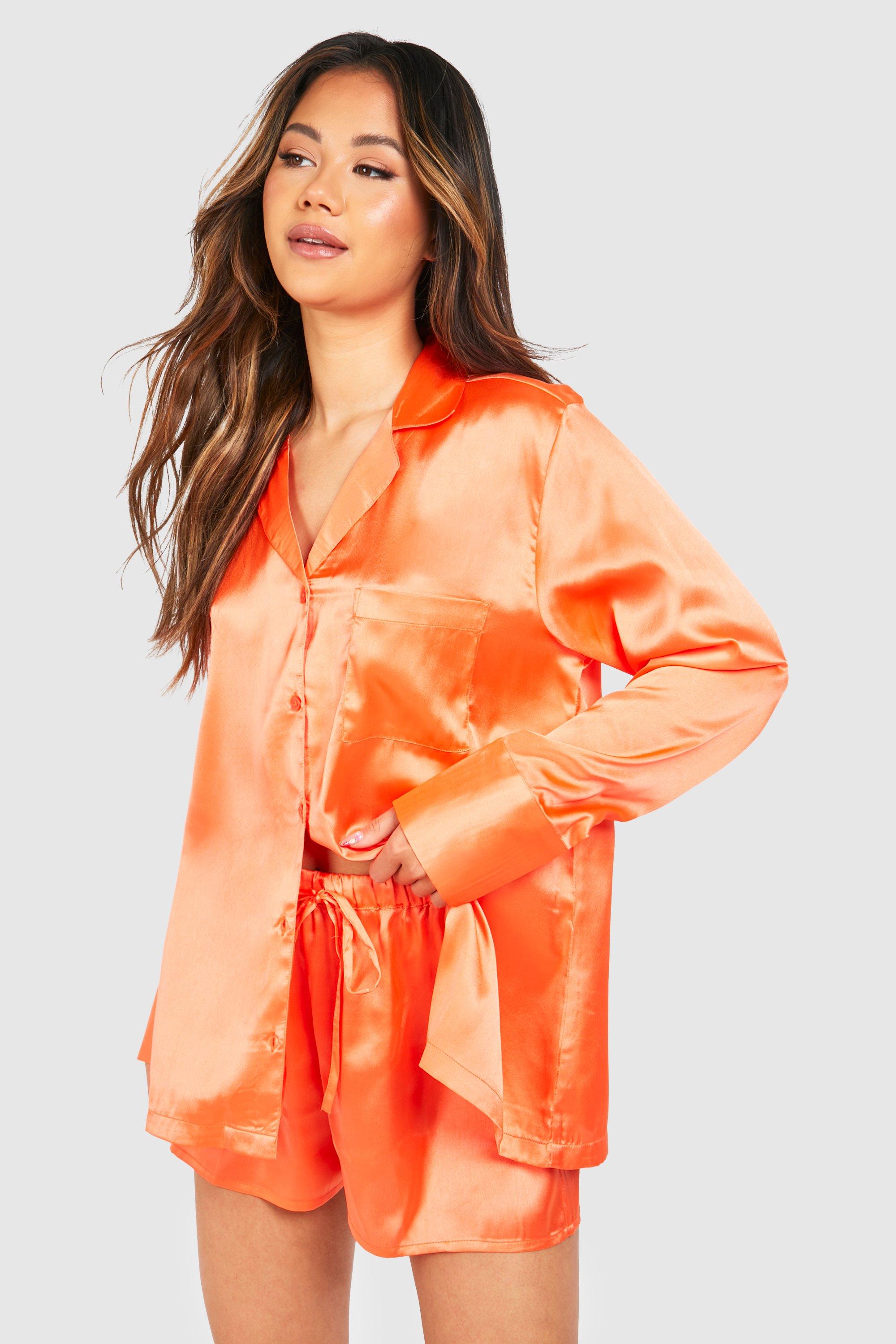 Womens Orange Oversized Short Pyjama Set - 10, Orange