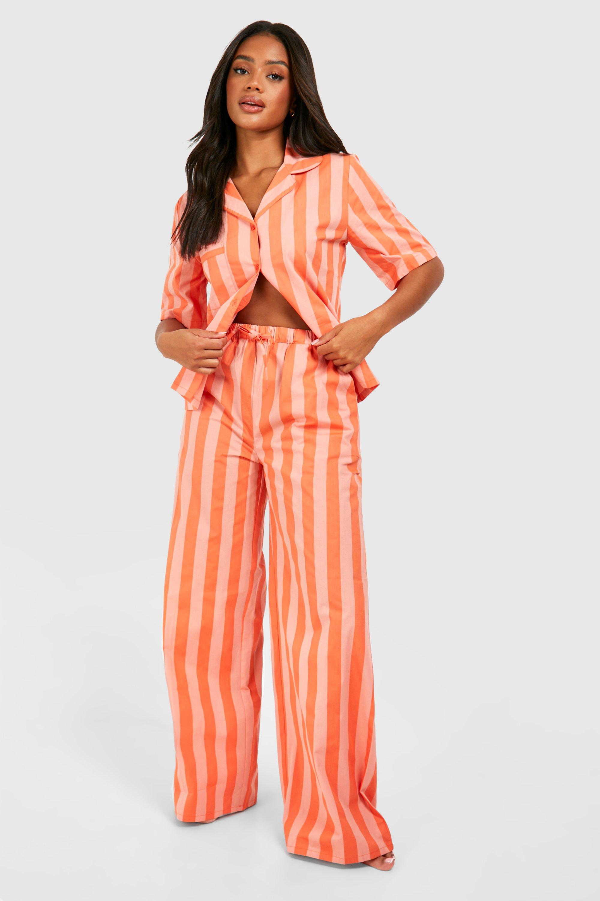 Womens Cotton Poplin Tonal Stripe Trousers - Orange - 6, Orange