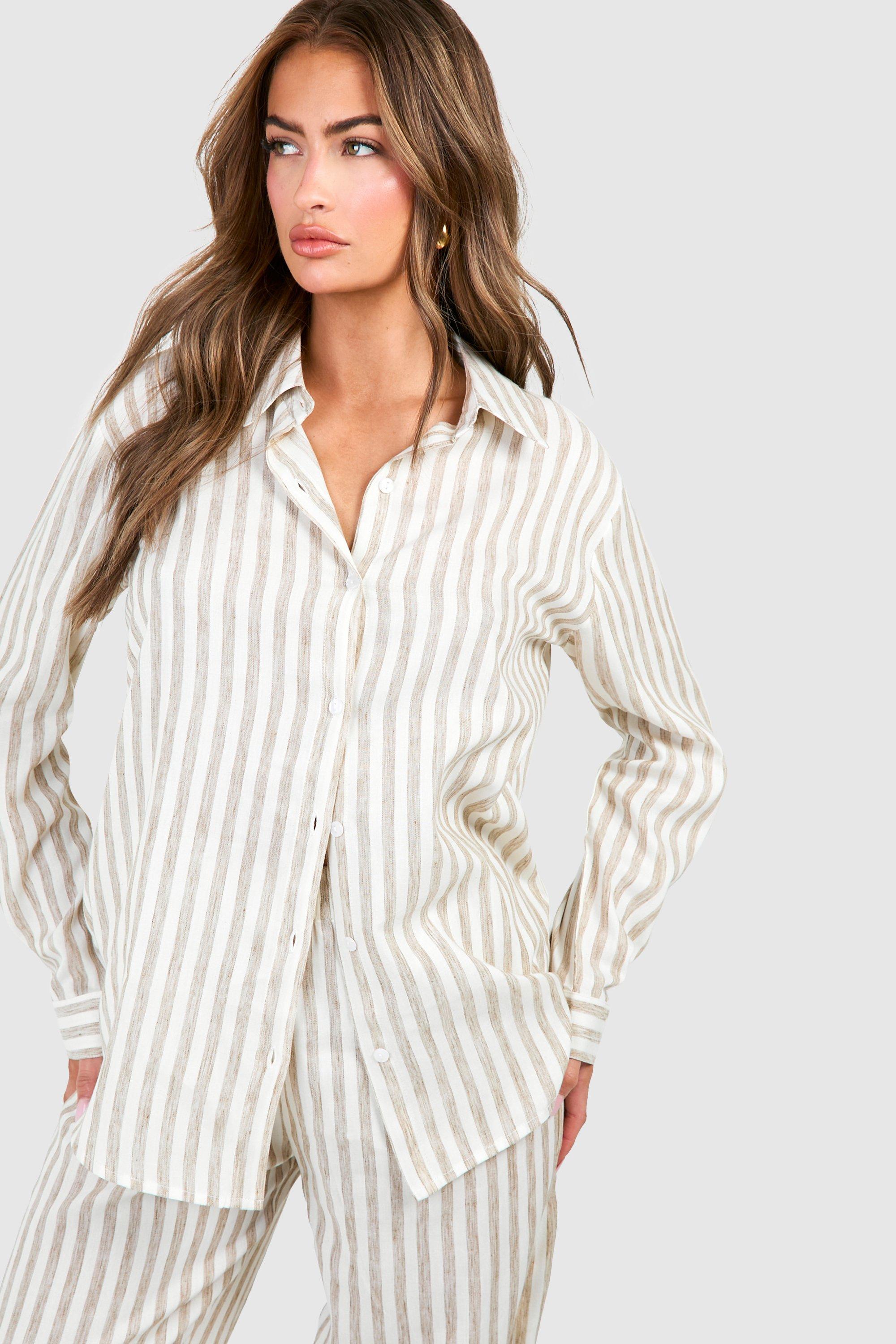 Womens Cotton Poplin Tonal Stripe Long Sleeve Shirt - White - 6, White