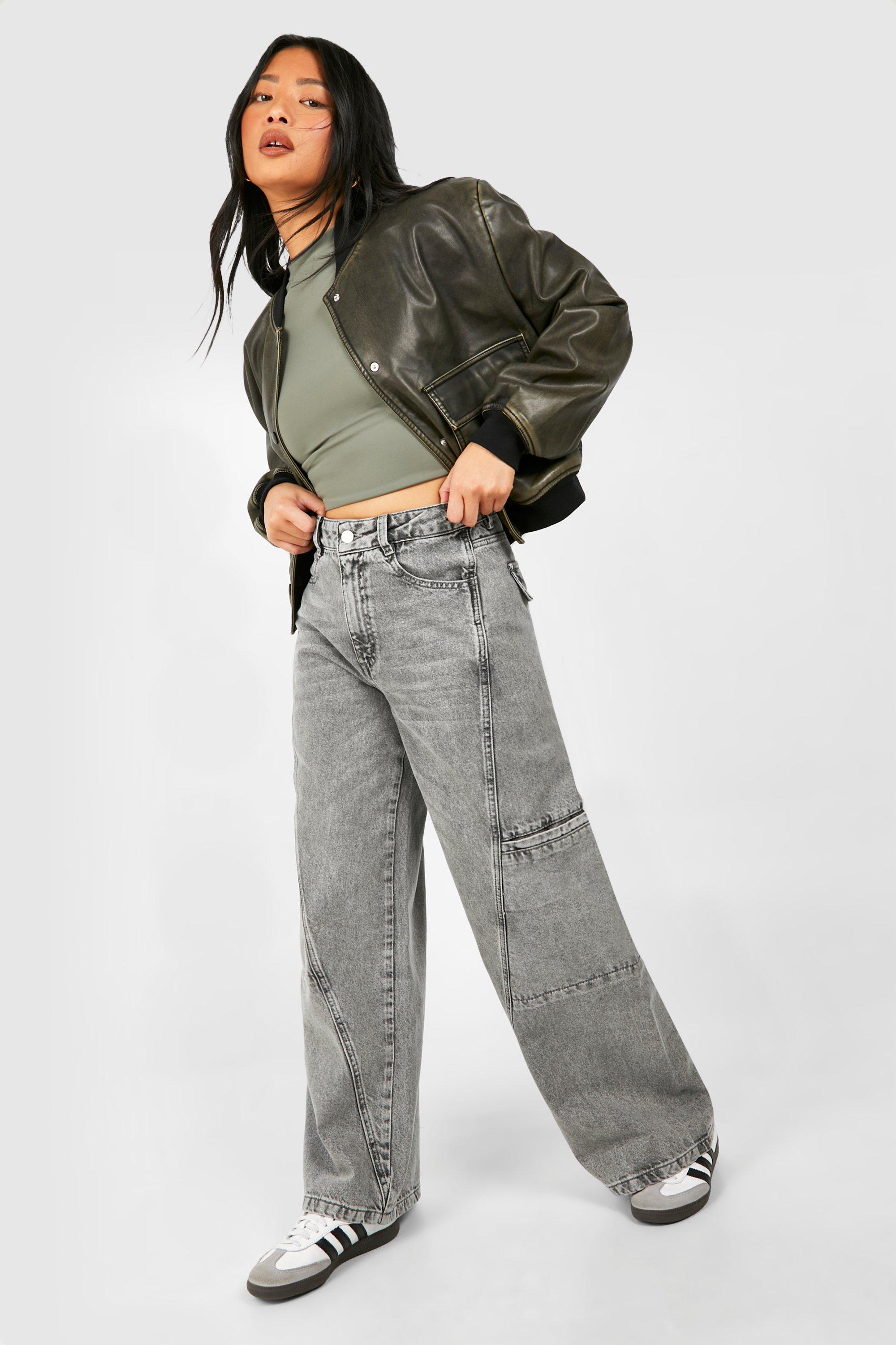 Image of Petite Seam Detail Cargo Jeans, Grigio