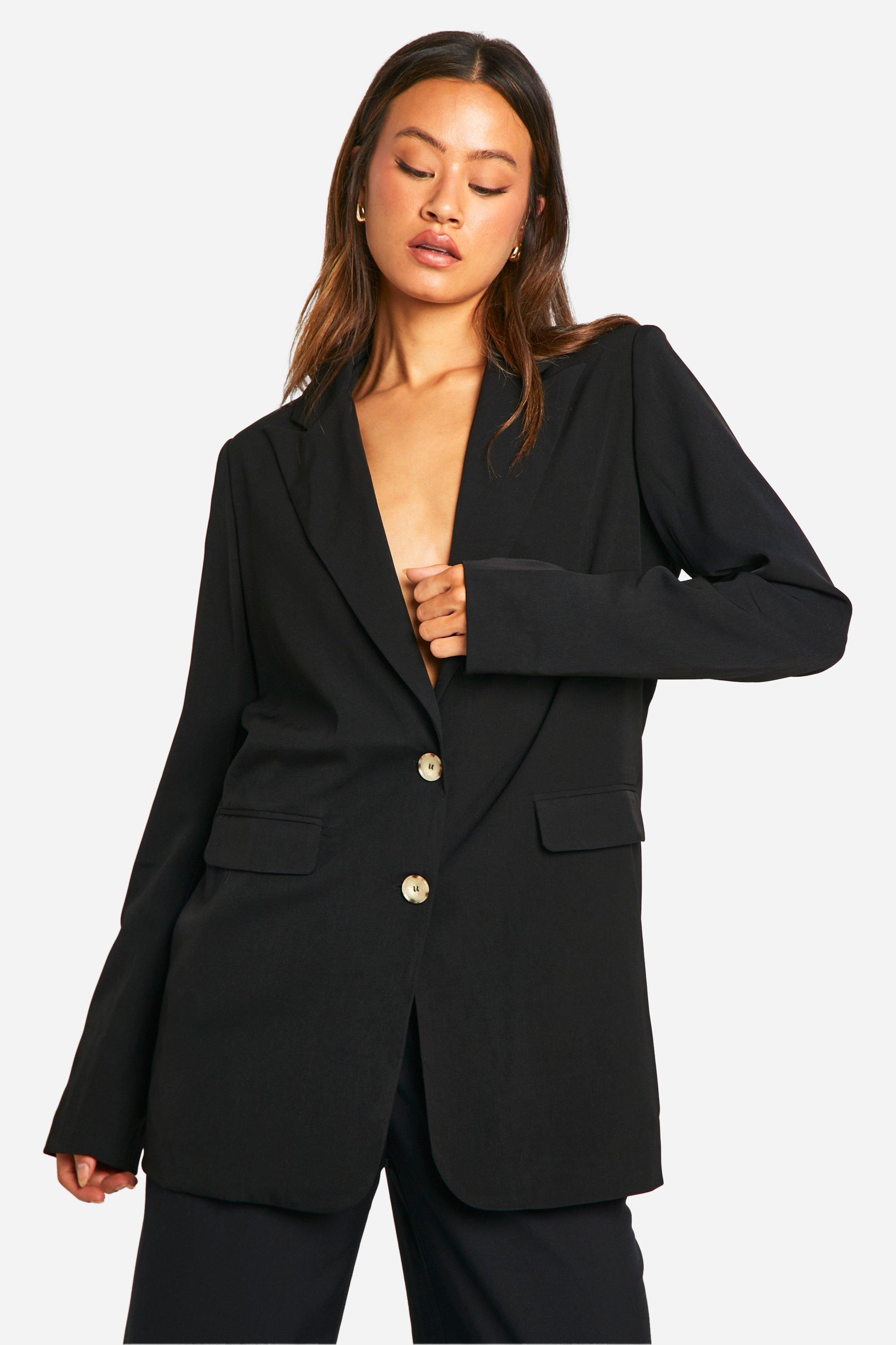 Boohoo Tall Oversized Geweven Blazer Met Contrasterende Knopen, Black