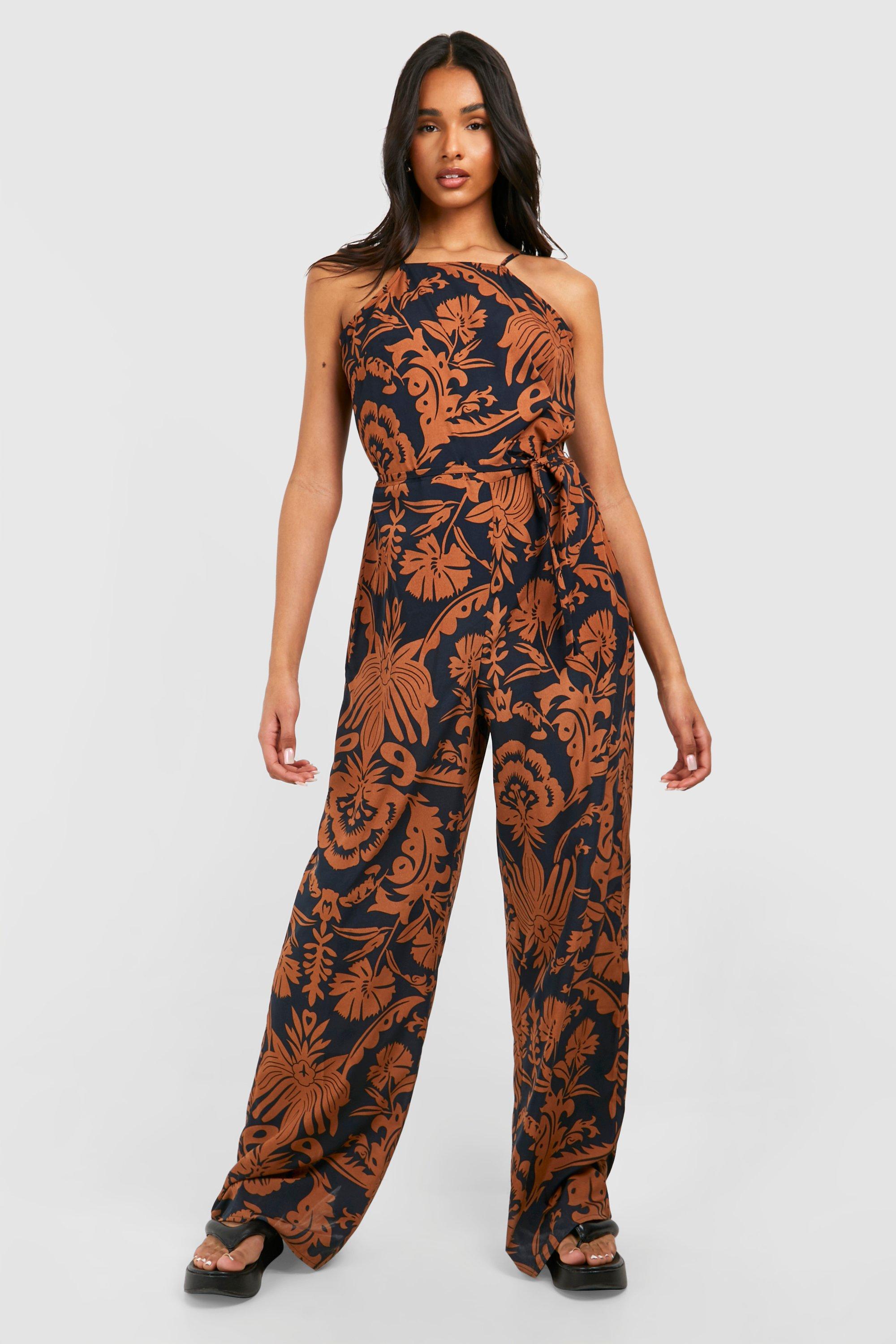 Image of Tall Floral Printed Jumpsuit, Nero