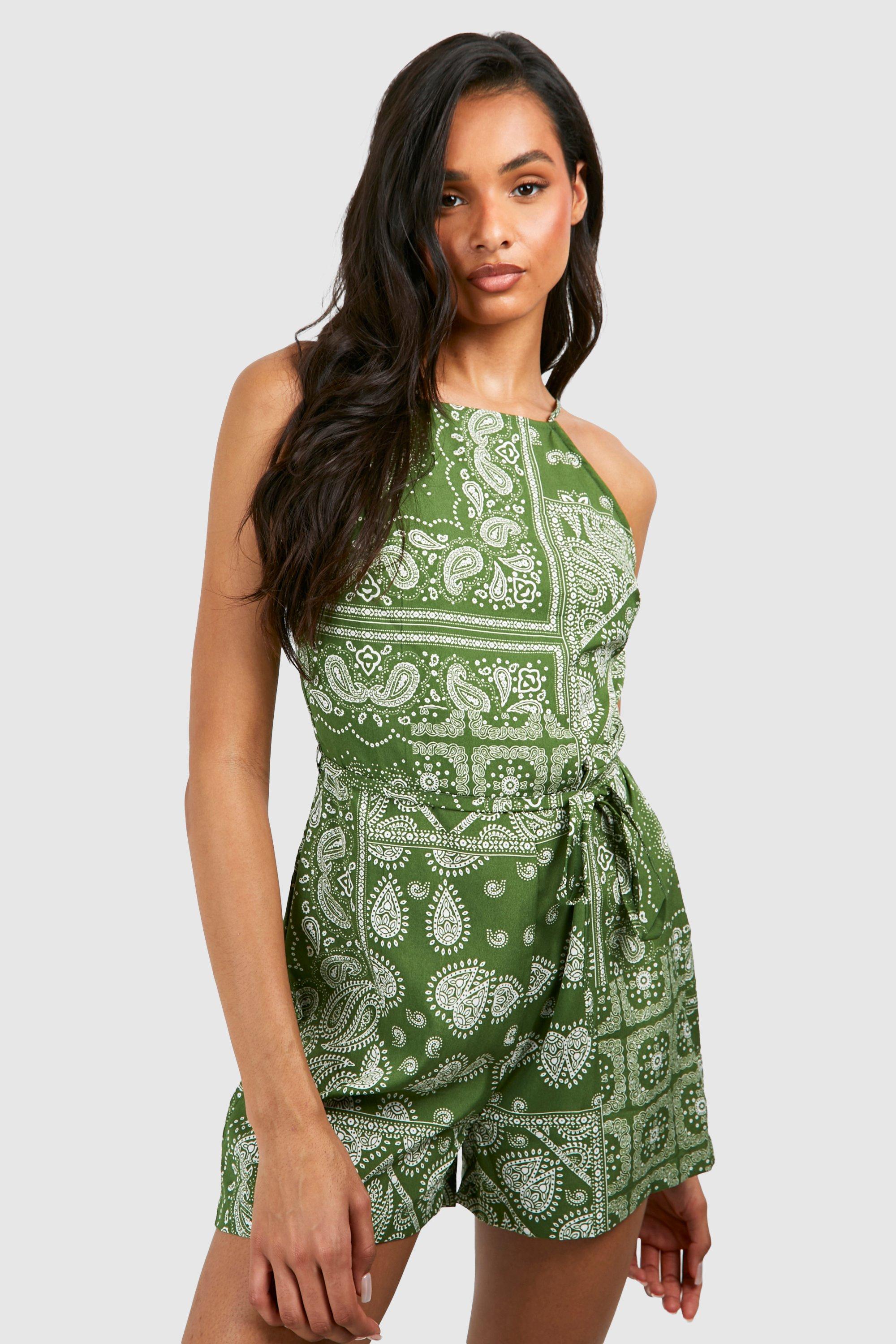 Image of Tall Paisley Print Tie Back Playsuit, Verde