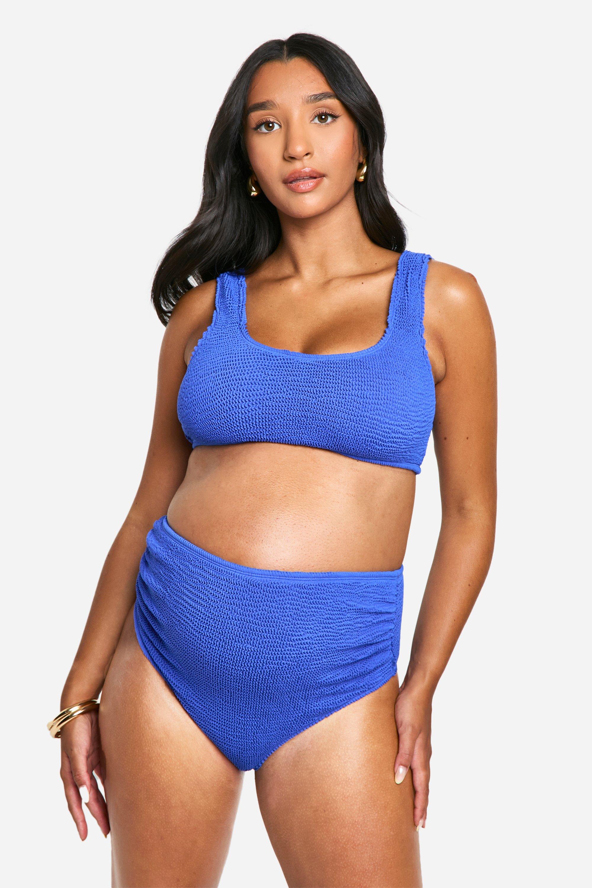 Boohoo Zwangerschap Gekreukelde High Waist Bikini Set Met Lage Ronde Hals, Electric Blue