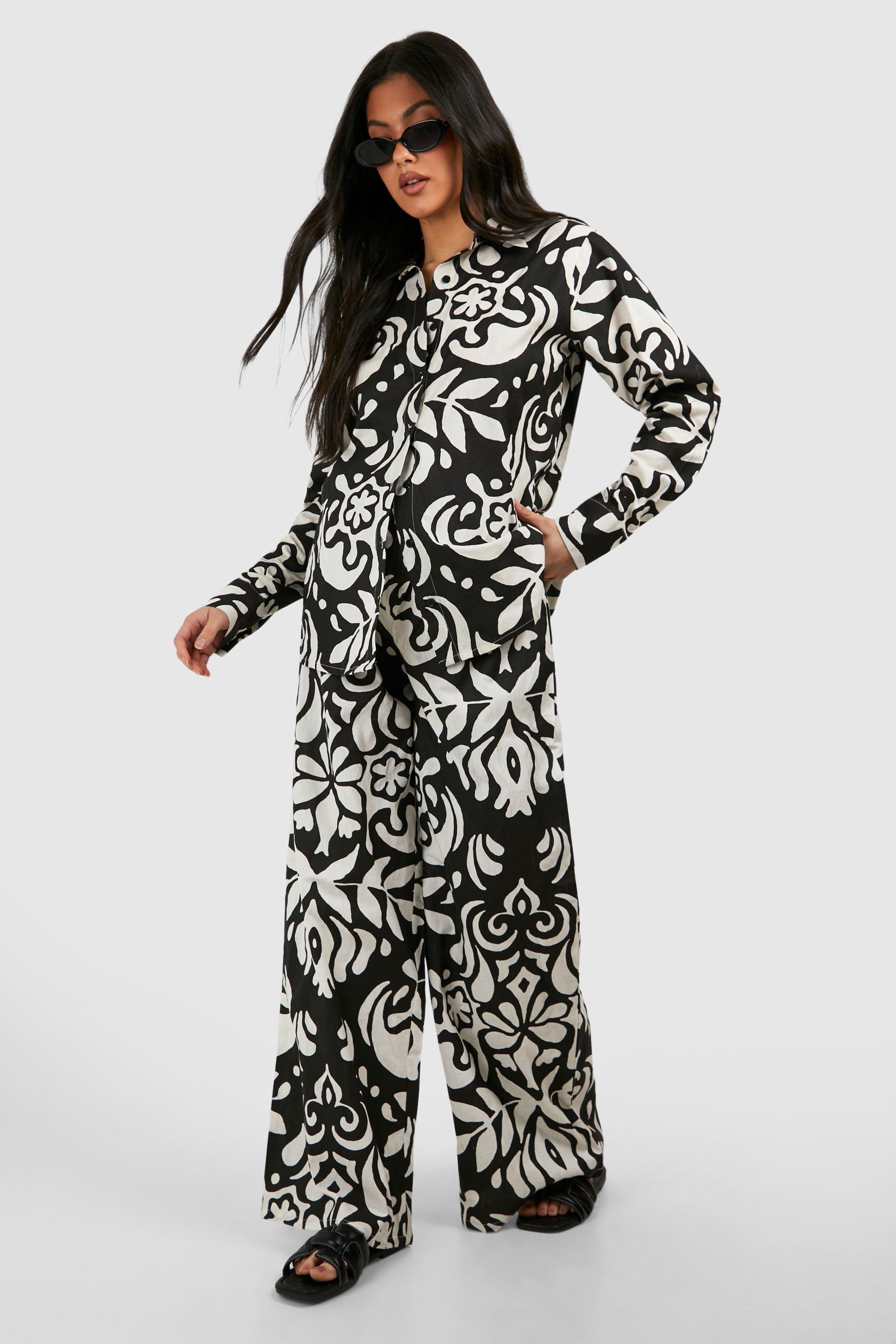 Image of Maternity Abstract Print Linen Look Wide Leg Trouser, Mono