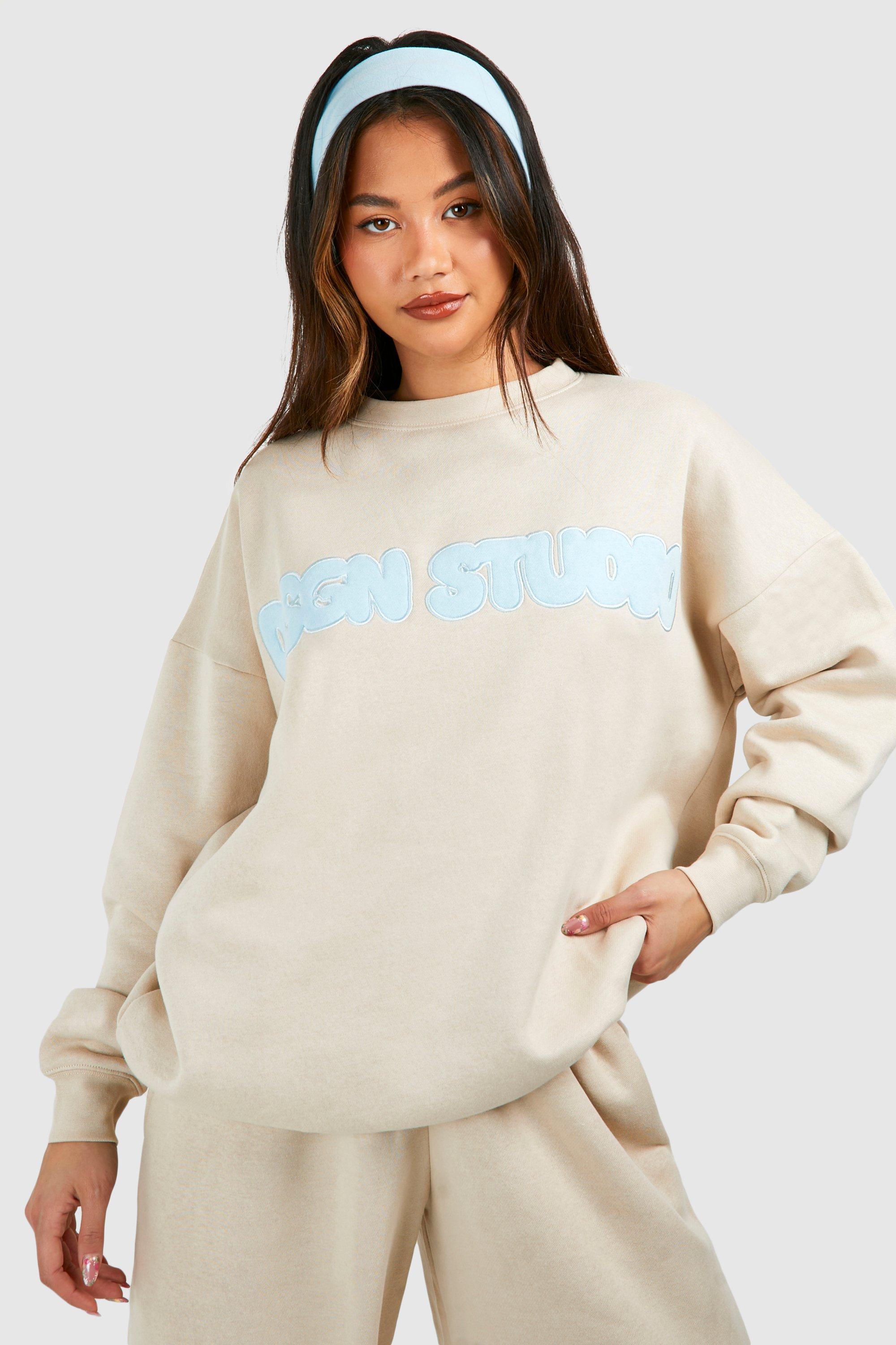 Image of Dsgn Studio Self Fabric Applique Oversized Sweatshirt, Beige