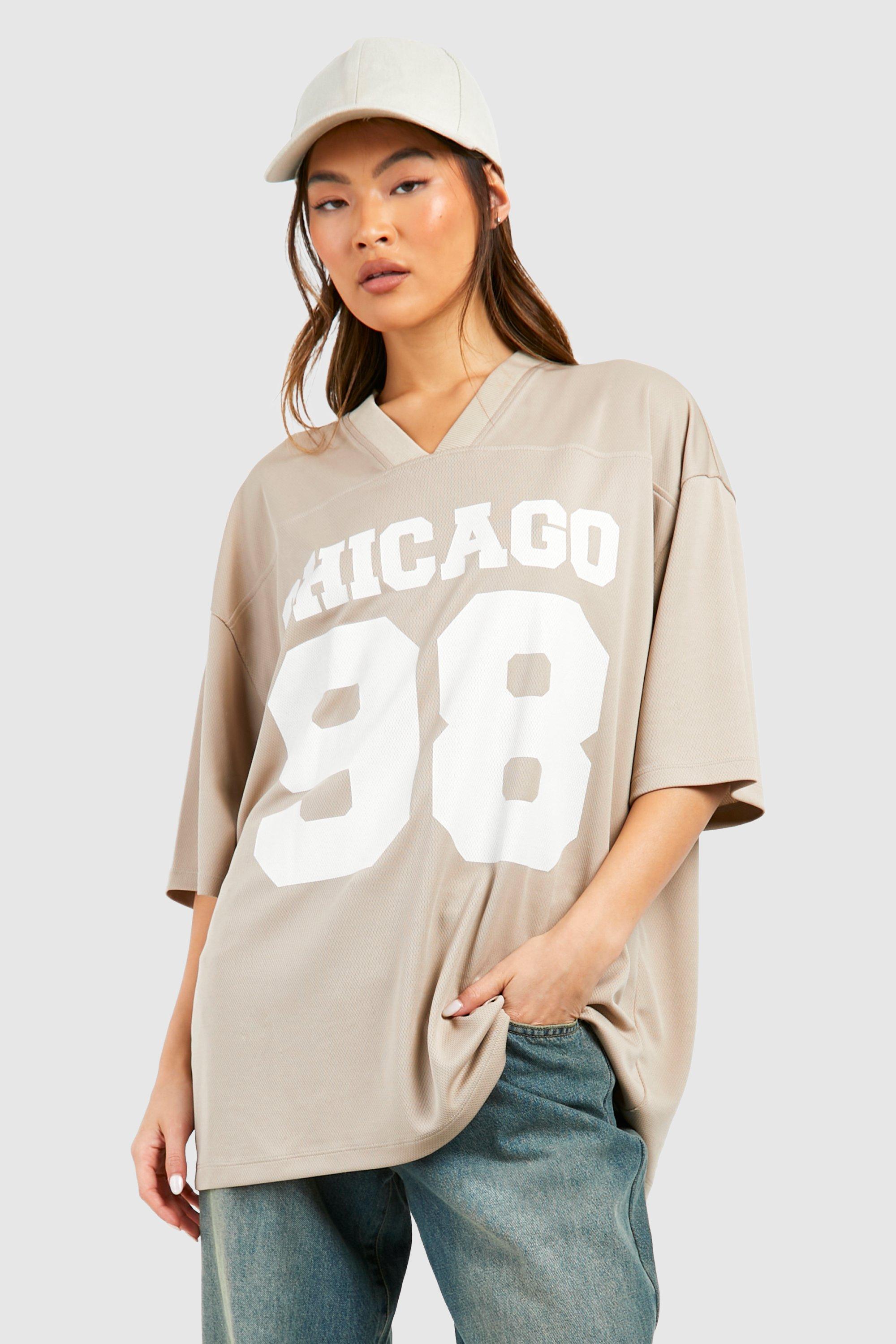 Image of Chicago 98 Slogan Airtex Mesh Oversized T-shirt, Beige